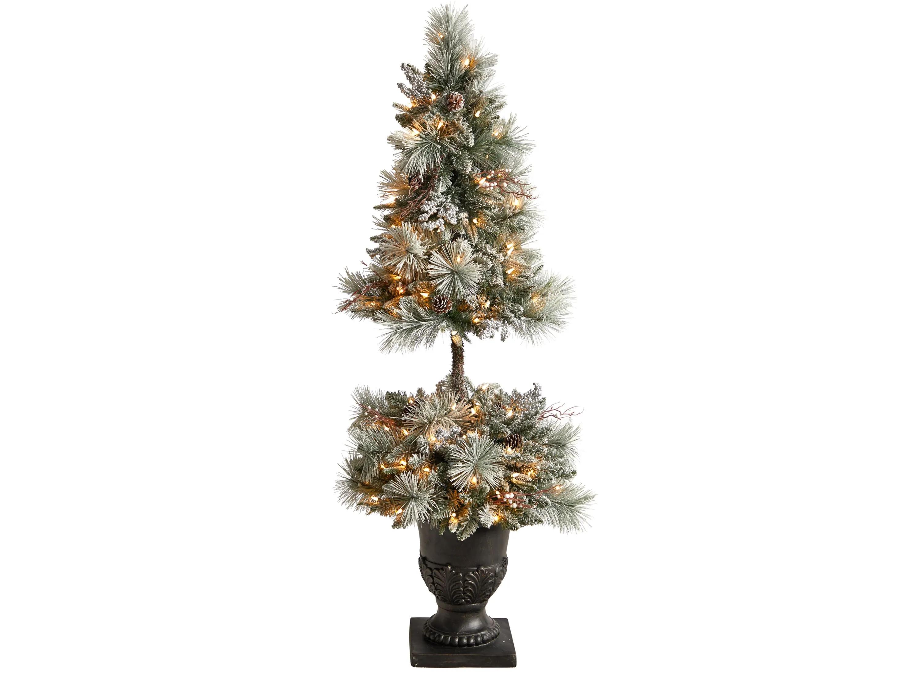 5 Flocked Artificial Porch Christmas Tree with LED Lights and Bendable Bra