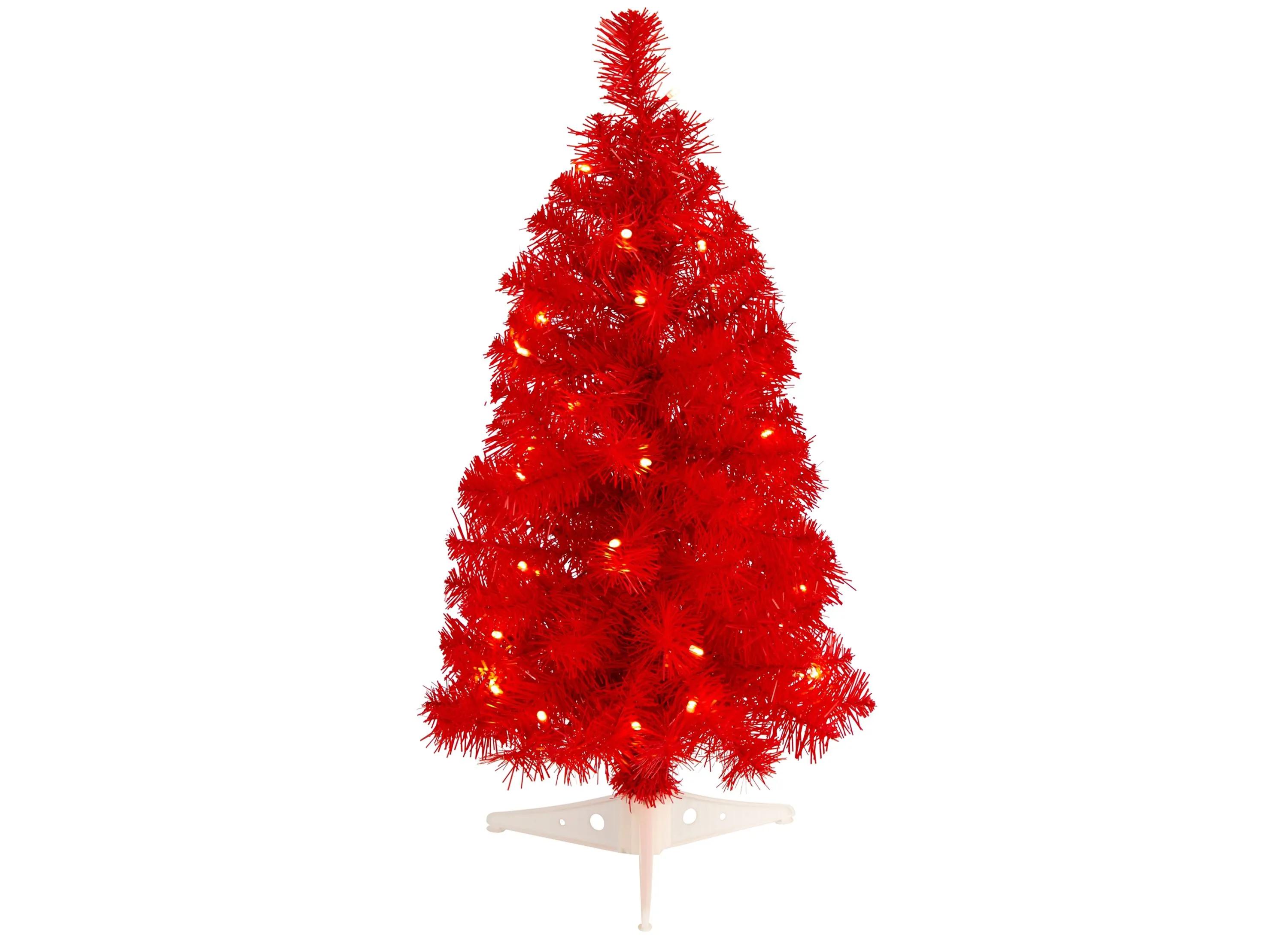 2 Red Artificial Tree with LED Lights and Bendable Branches