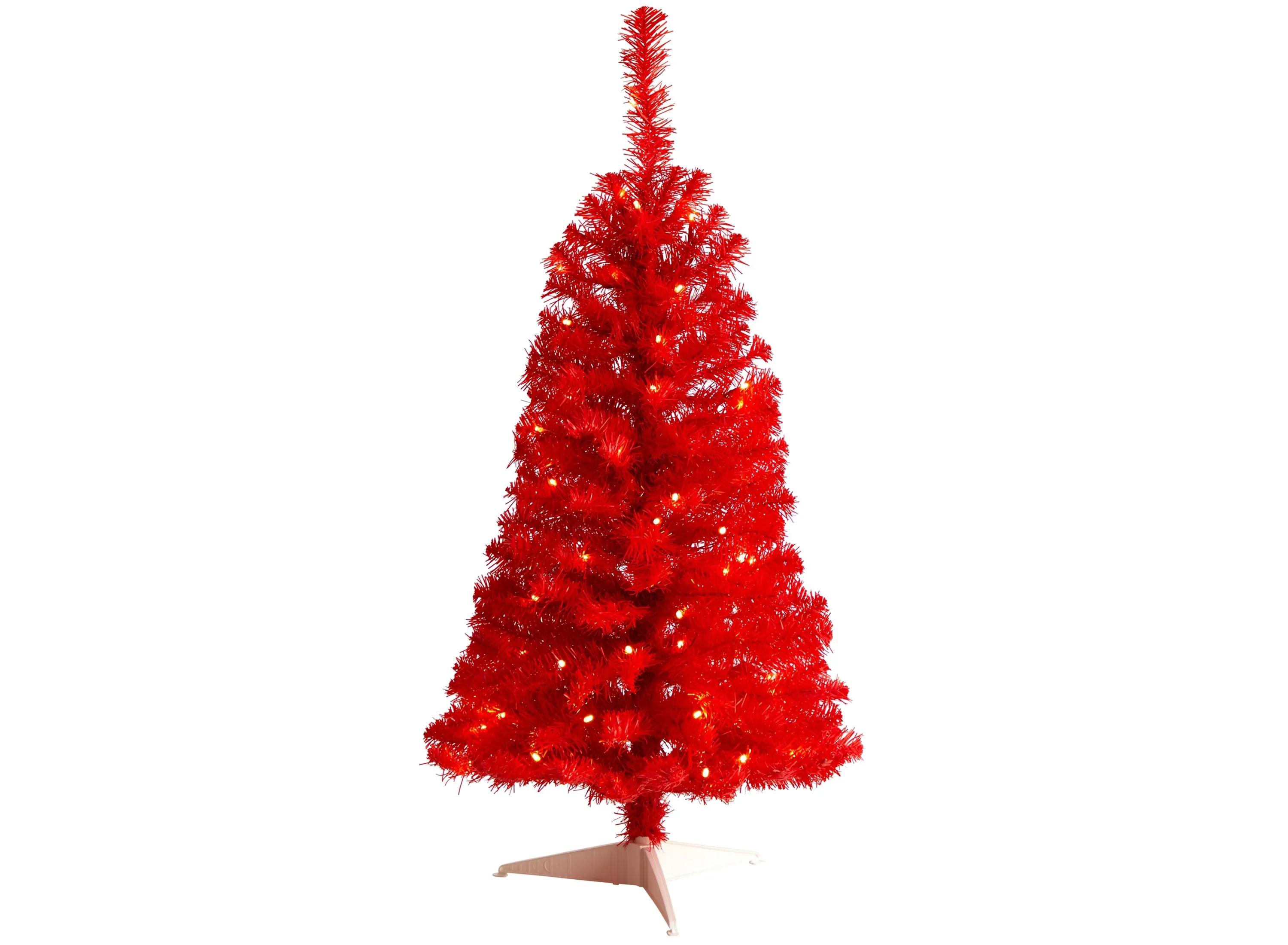 3 Red Artificial Tree with LED Lights and Bendable Branches