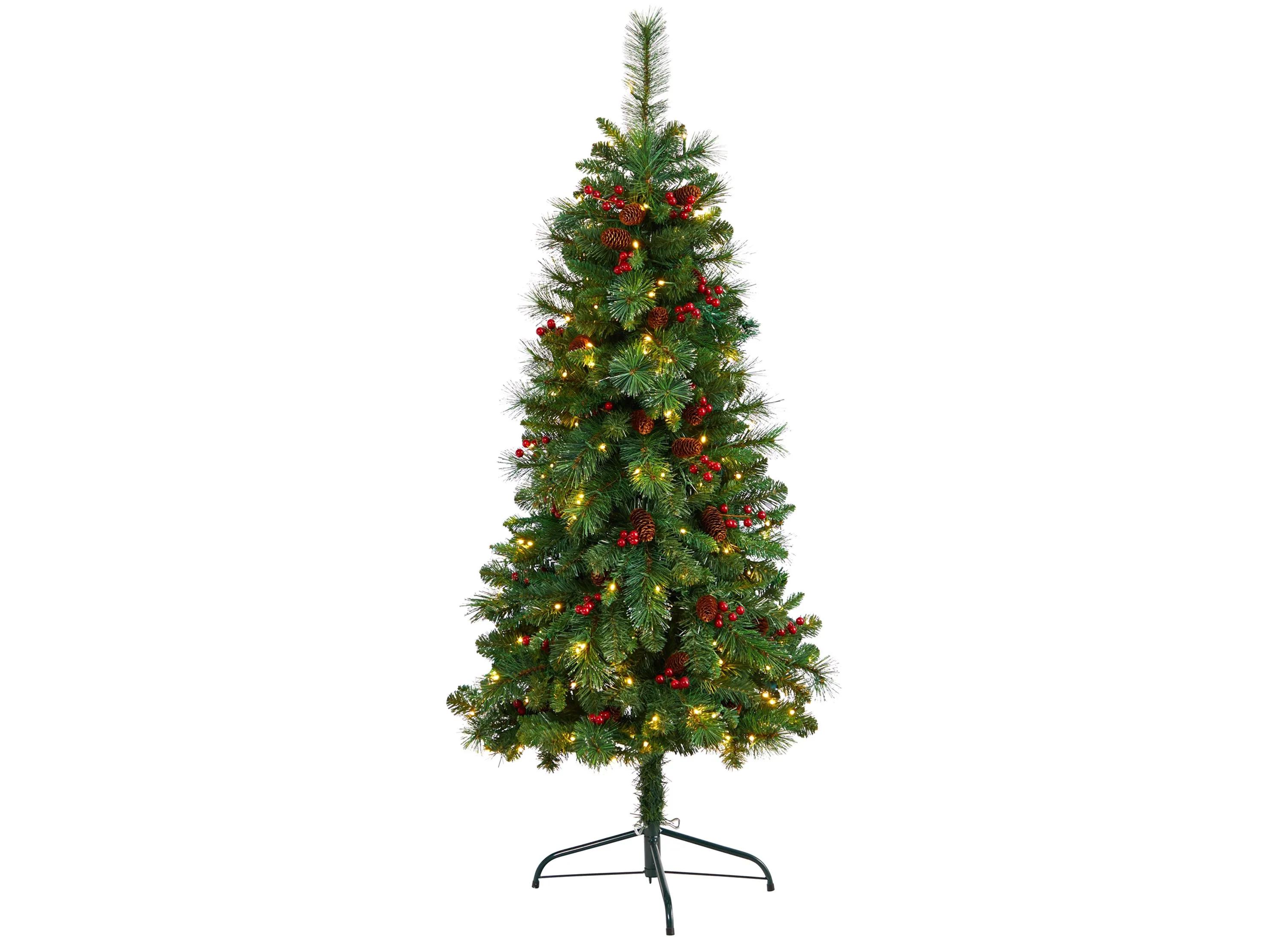 5 Flat Back Pine Artificial Christmas Tree with White LED Lights and Benda