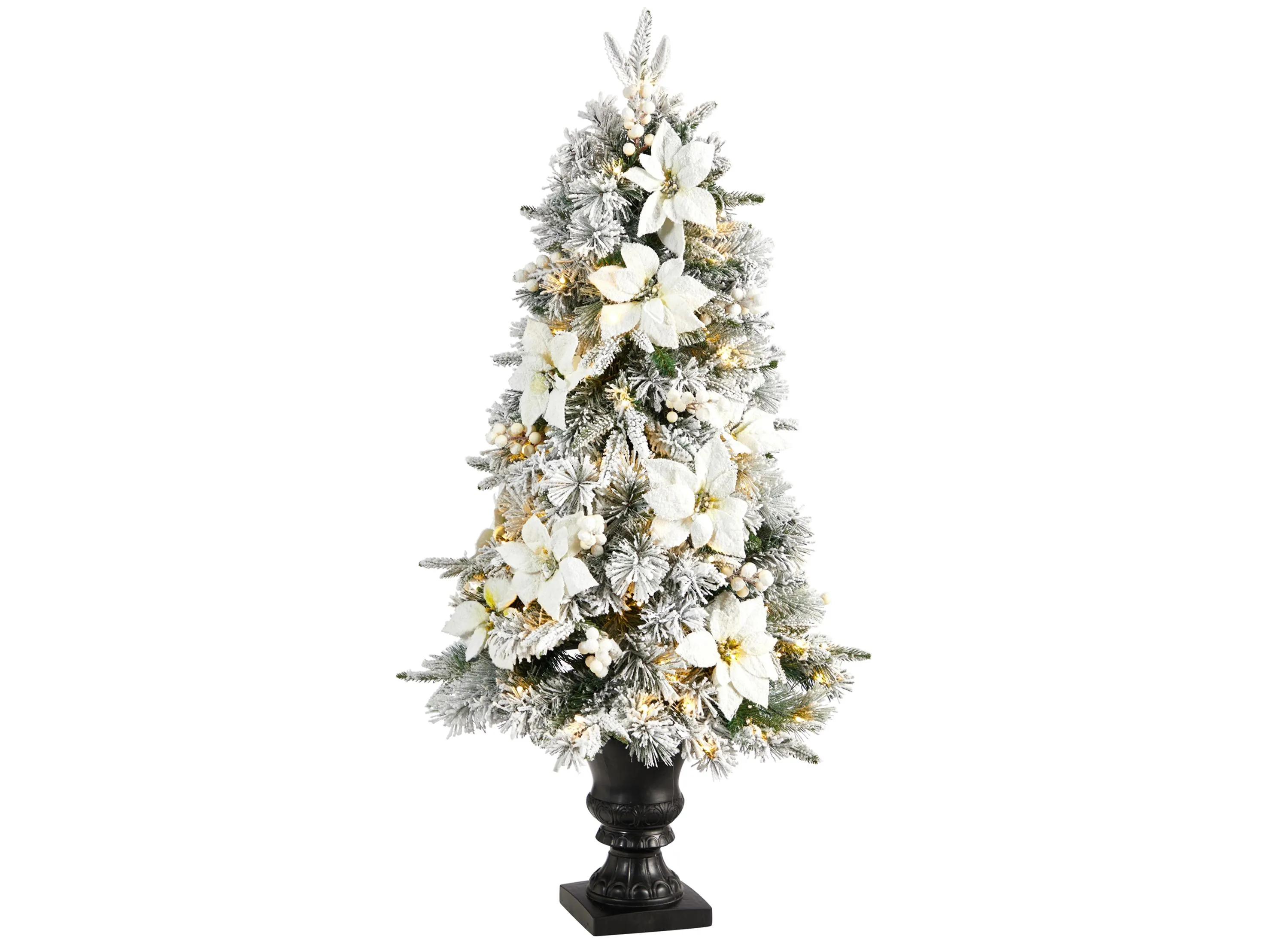 4 Flocked Artificial Christmas Tree with Bendable Branches and Warm Lights