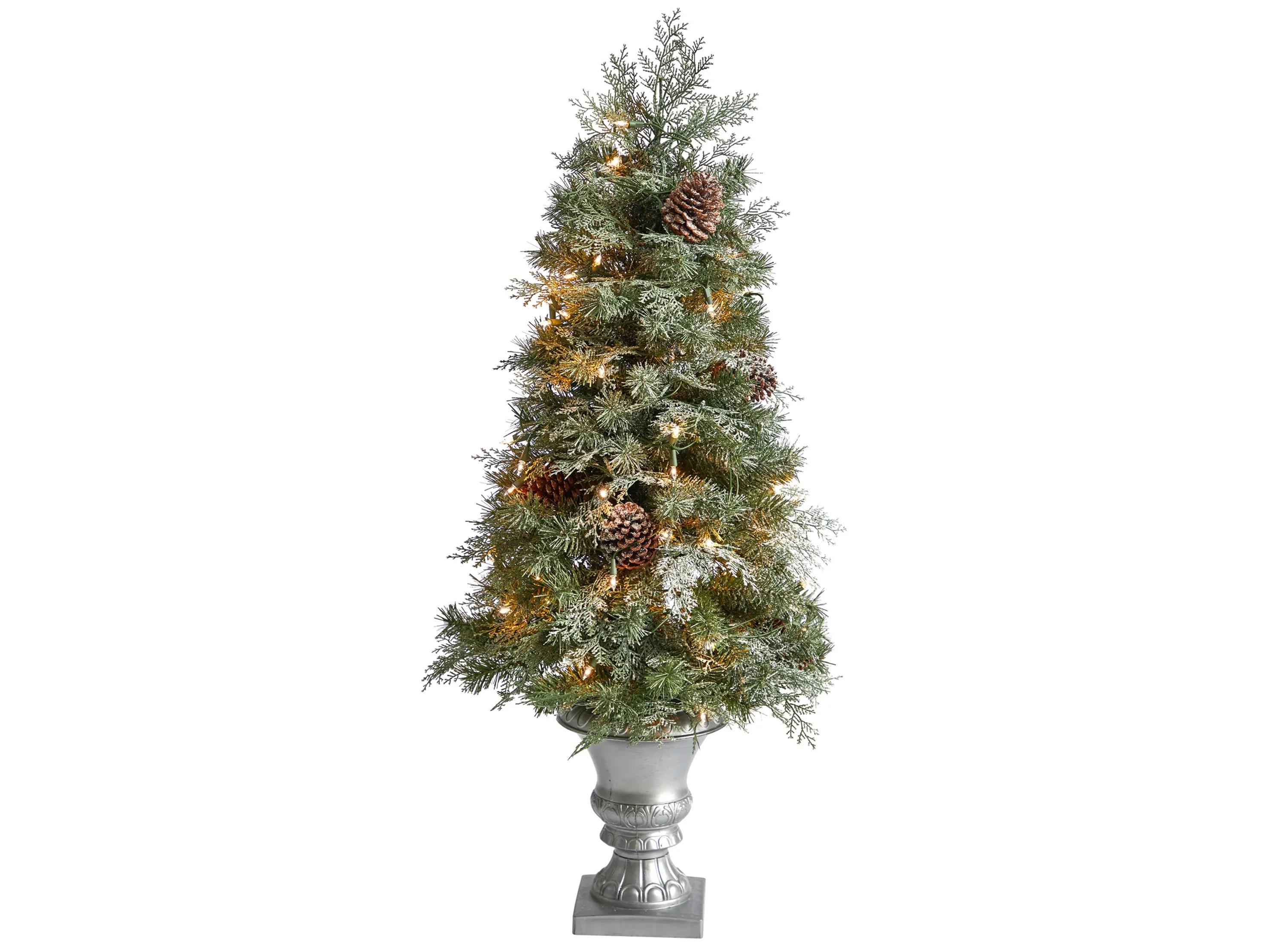 4 Pine Artificial Christmas Tree with Warm White LED Lights and Bendable B