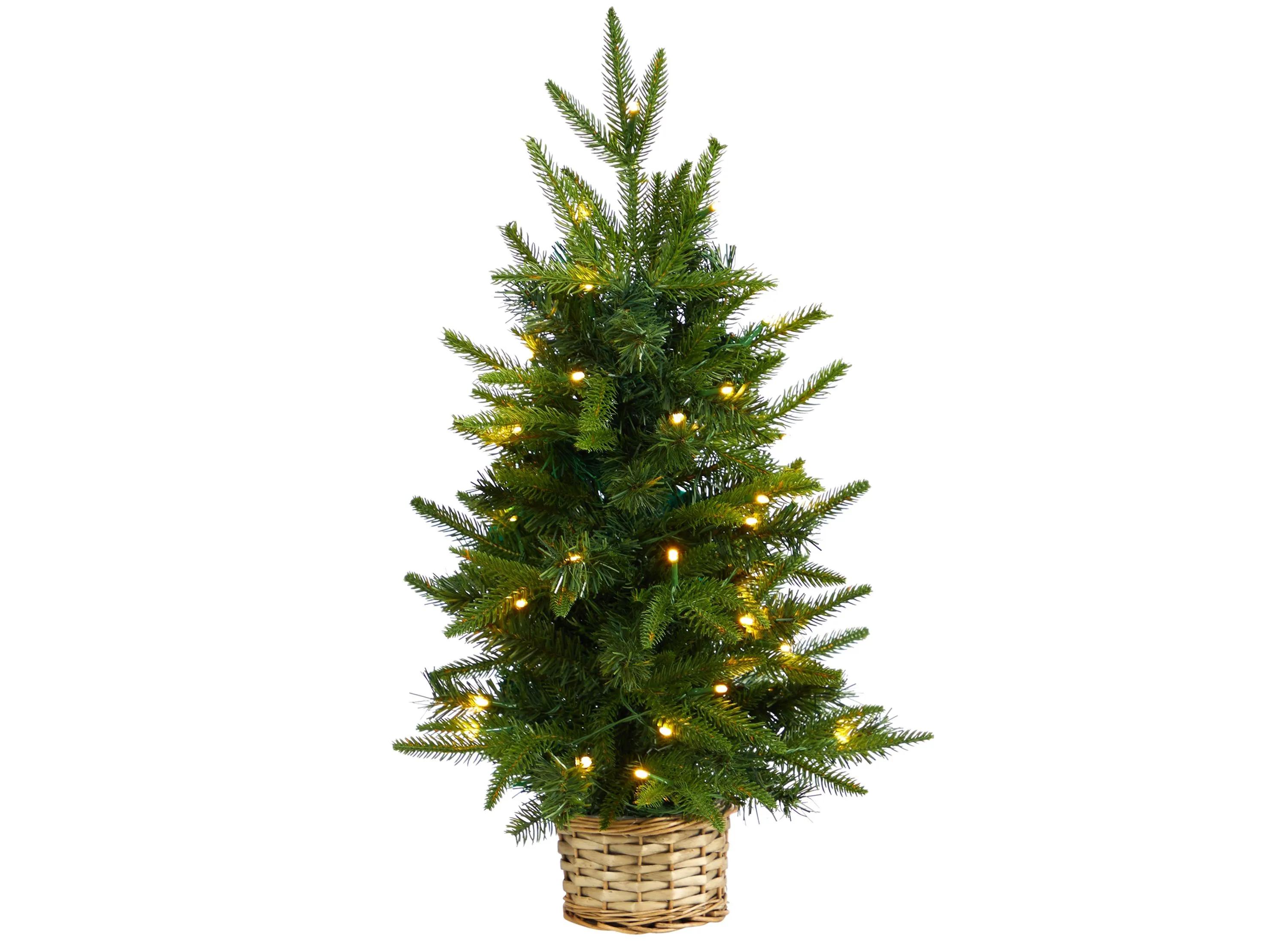 2 Artificial Christmas Tree with Clear LED Lights in Decorative Basket
