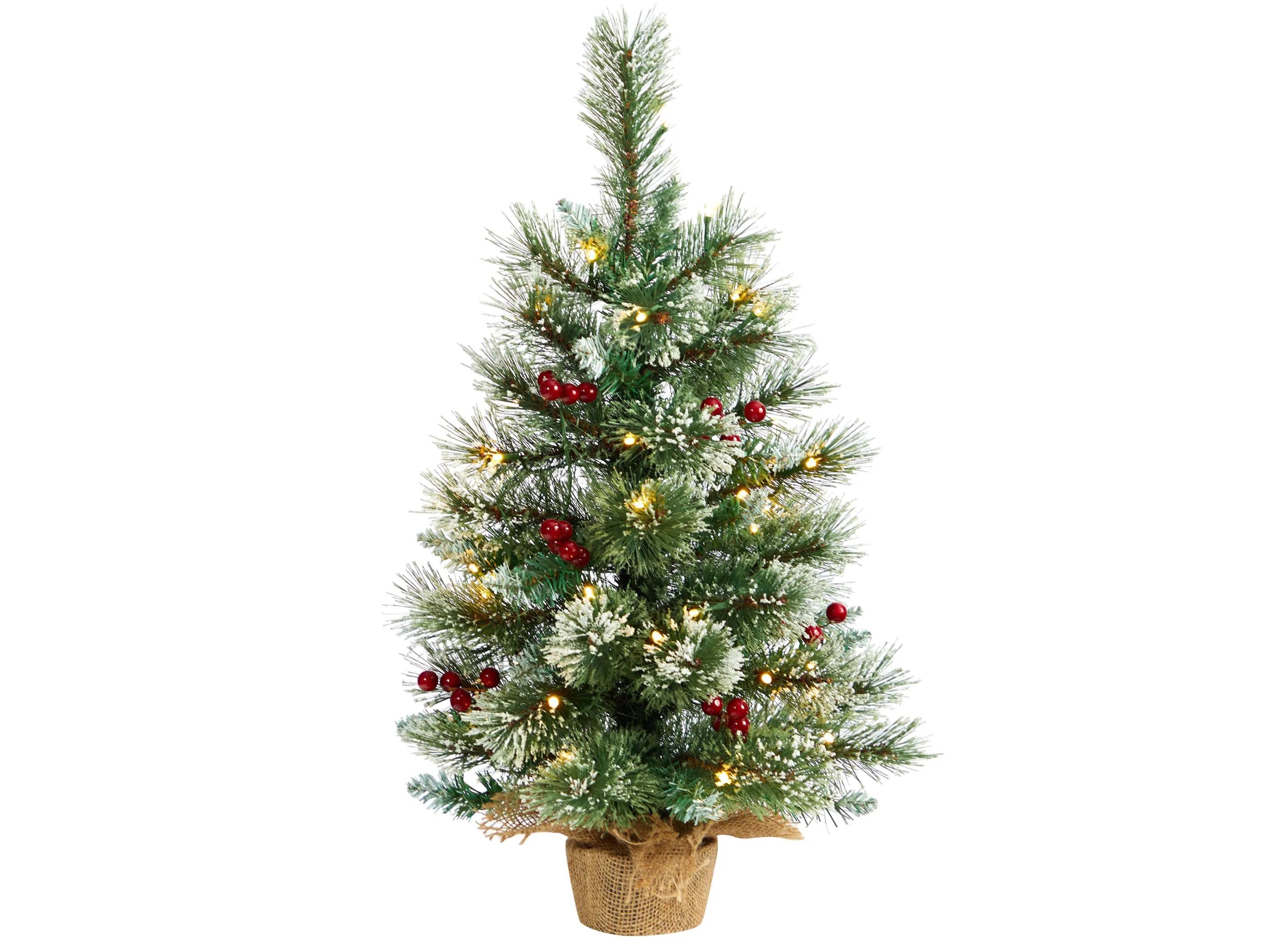 2 Snow Tipped Pine and Berry Artificial Christmas Tree with Warm White LED