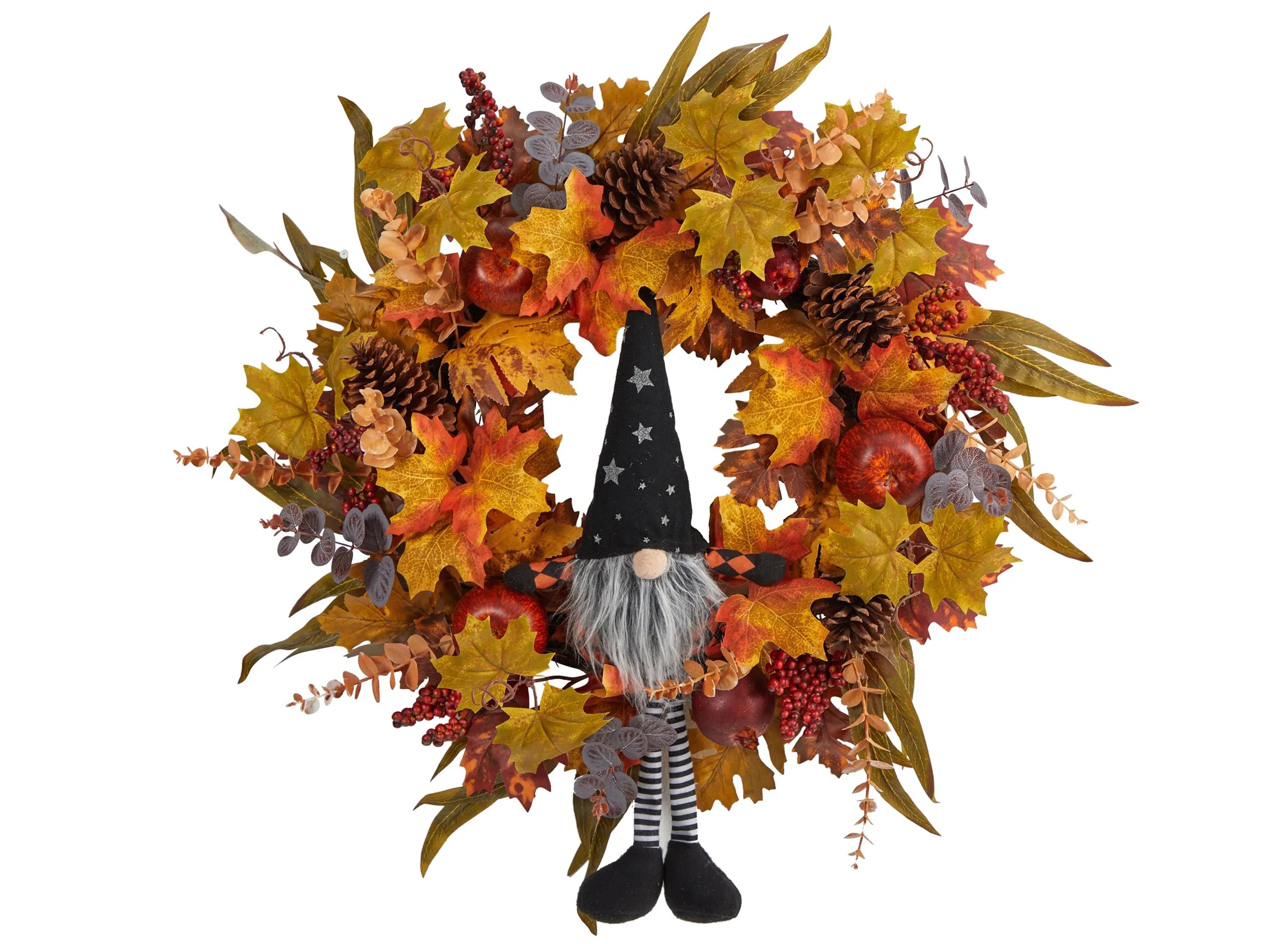 28 Harvest Foliage Gnome Artificial Wreath