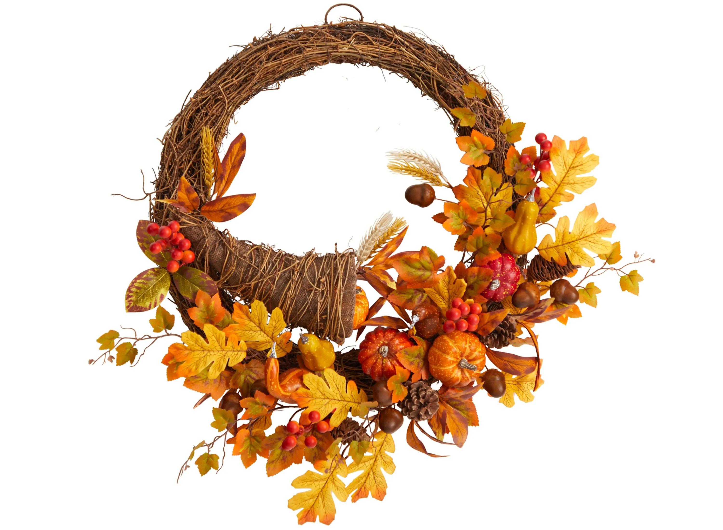 26 Harvest Foliage Cornucopia Artificial Wreath