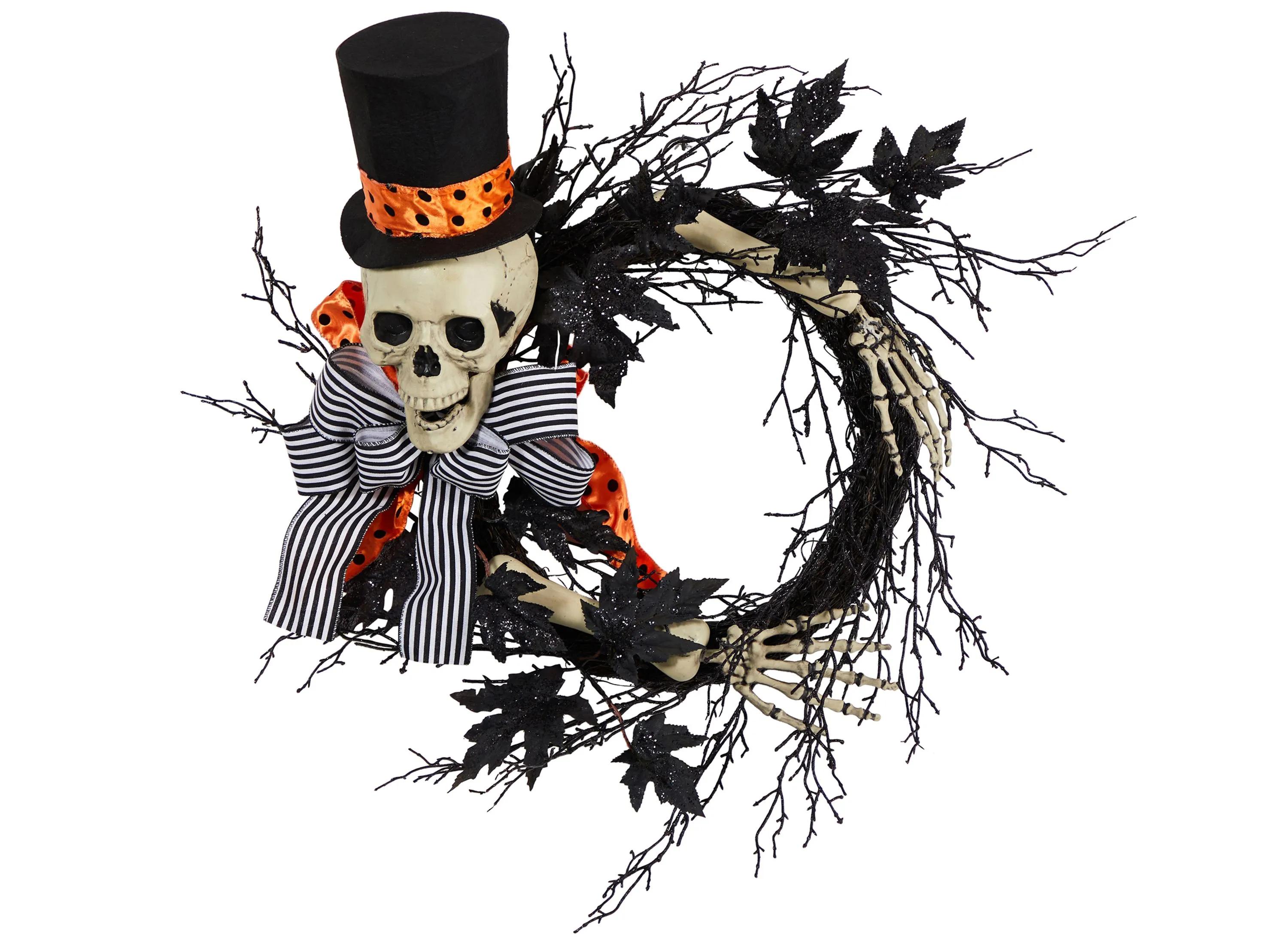 26 Halloween Foliage Dapper Skeleton Wreath