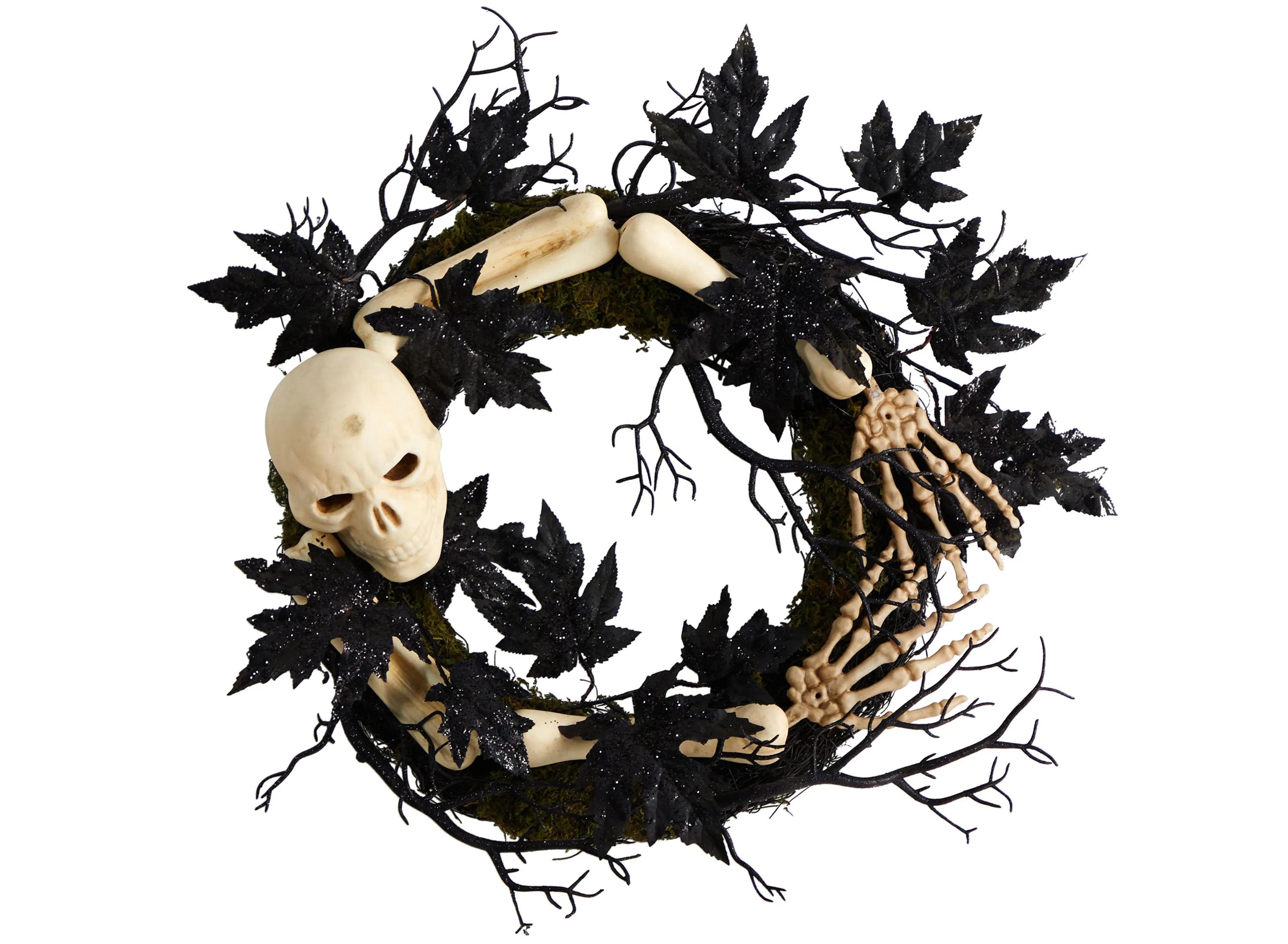 24 Halloween Foliage Skull and Bones Wreath