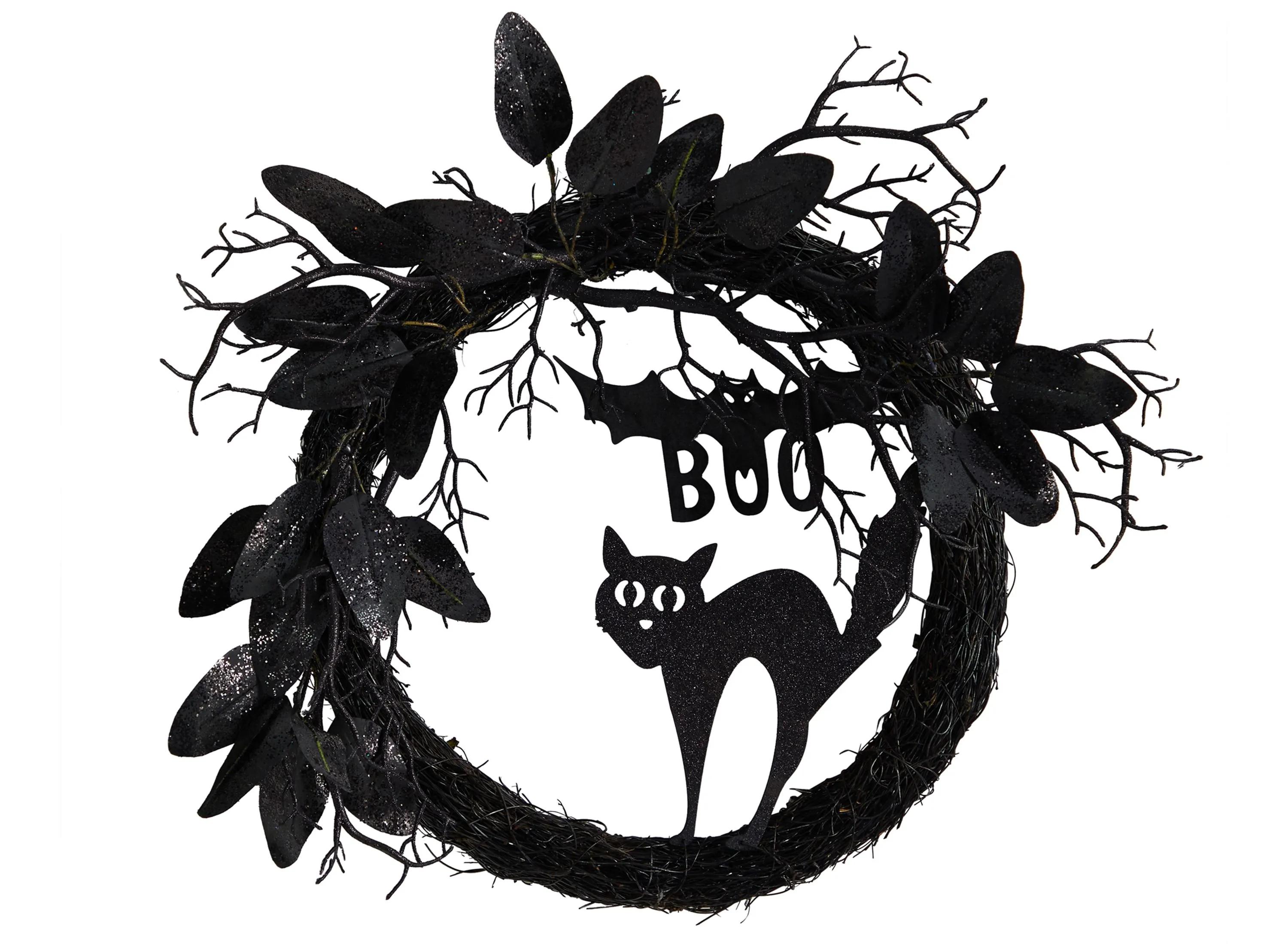 22 Halloween Foliage Black Cat Twig Wreath