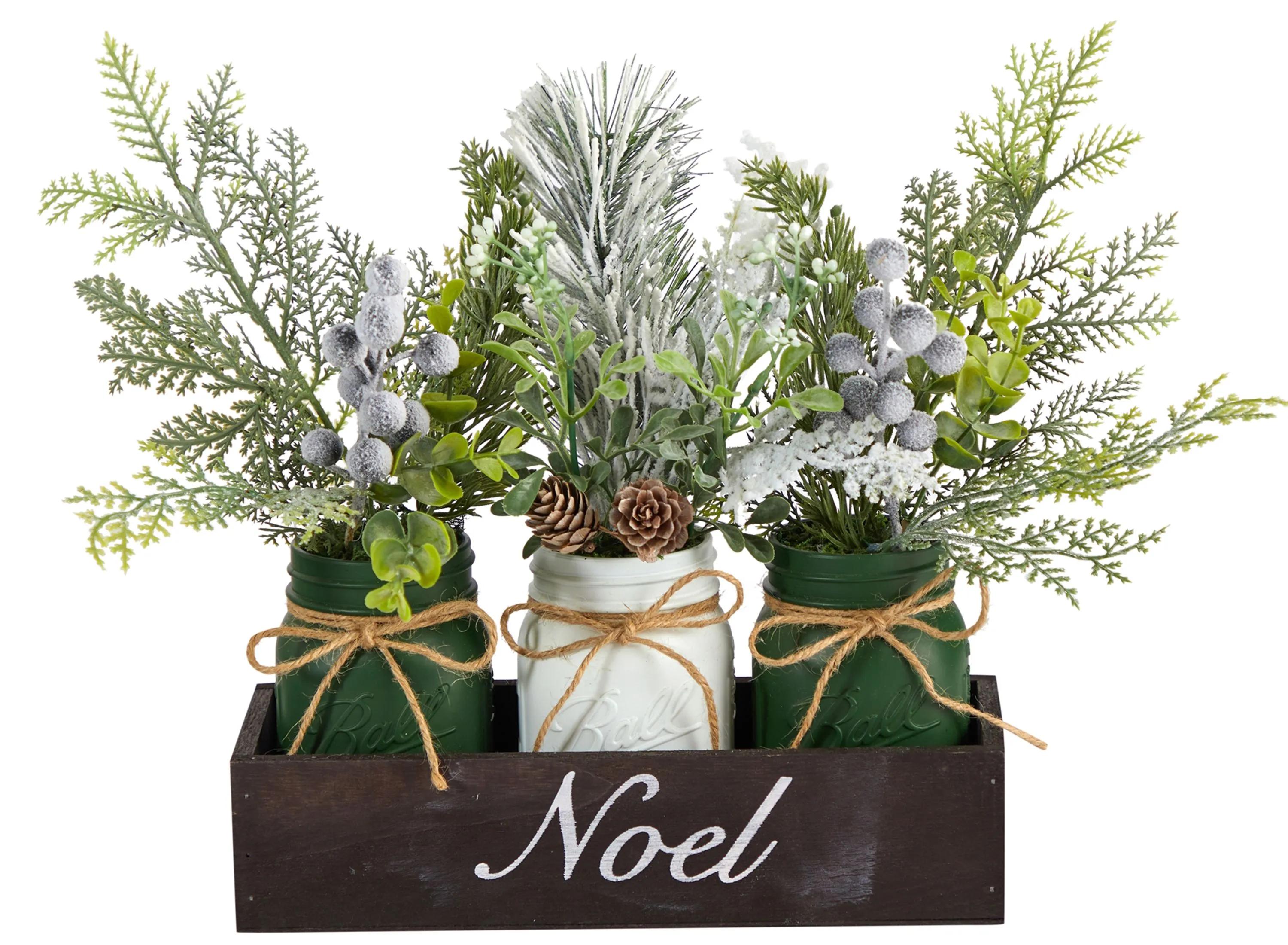 12 Holiday Foliage Mason Jar Artificial Arrangement