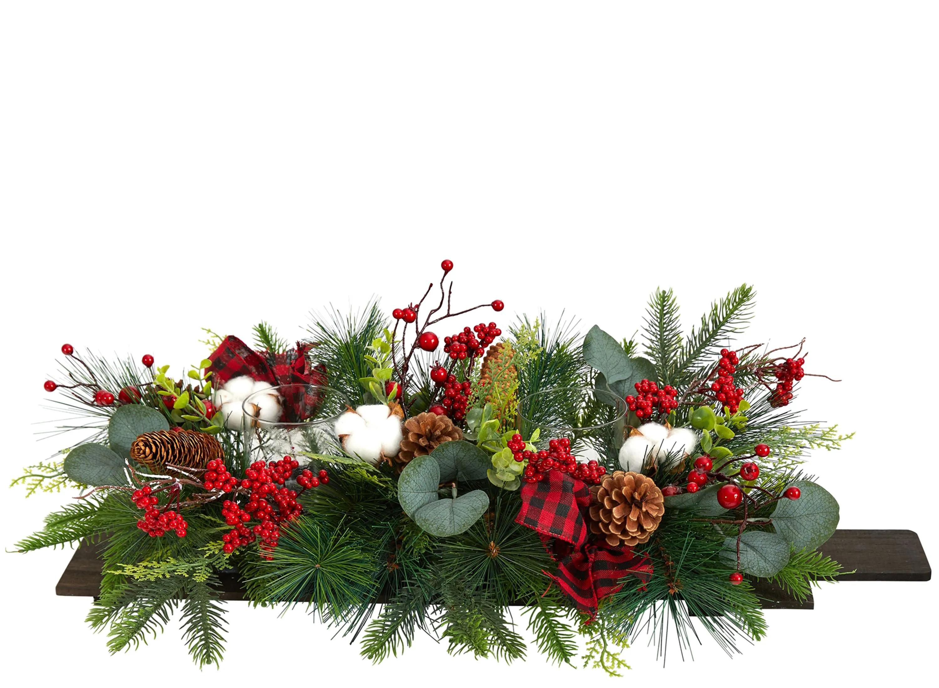 24 Holiday Foliage Artificial Cutting Board Arrangement