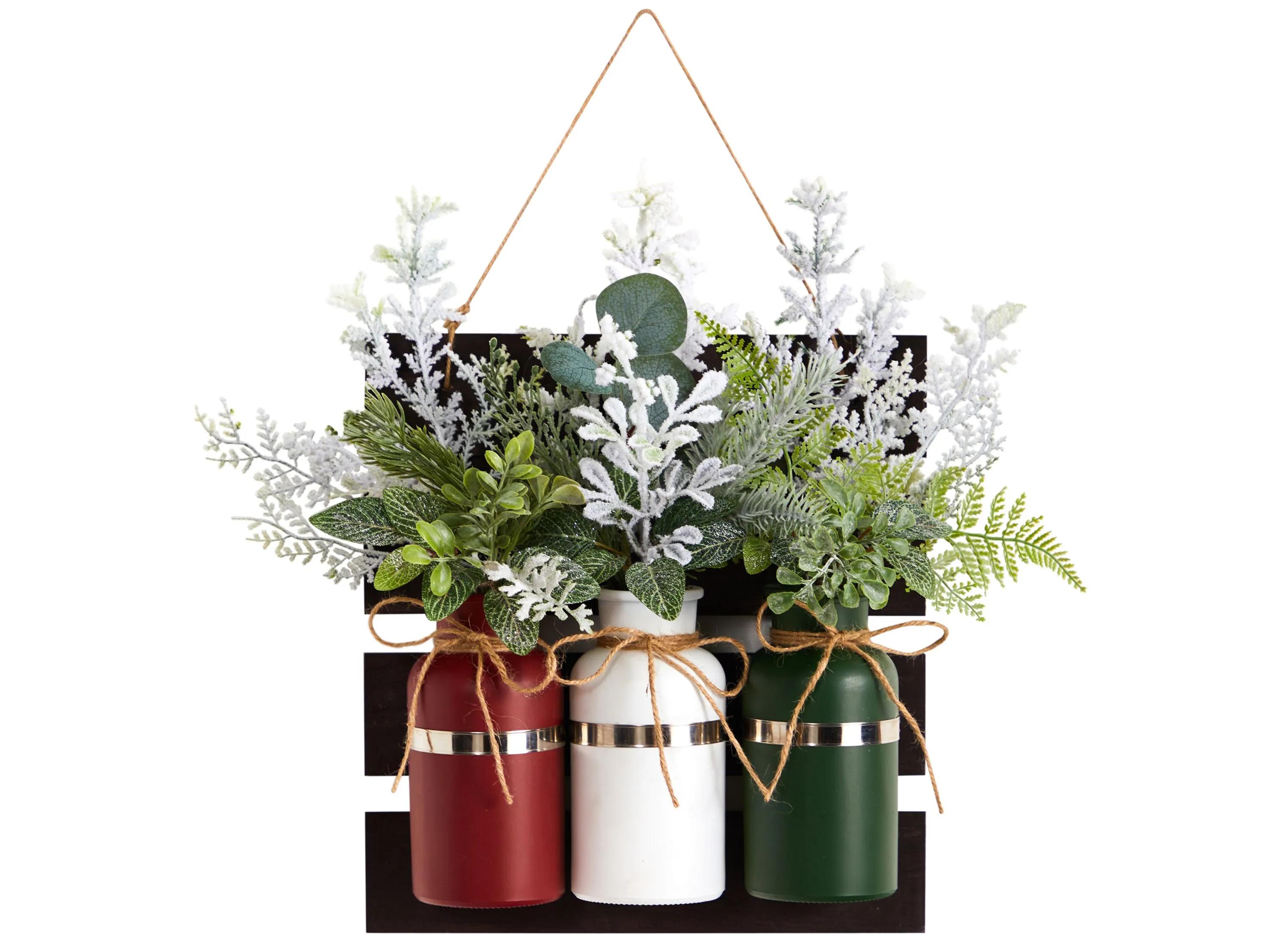 17 Holiday Foliage Hanging Mason Jar Artificial Arrangement