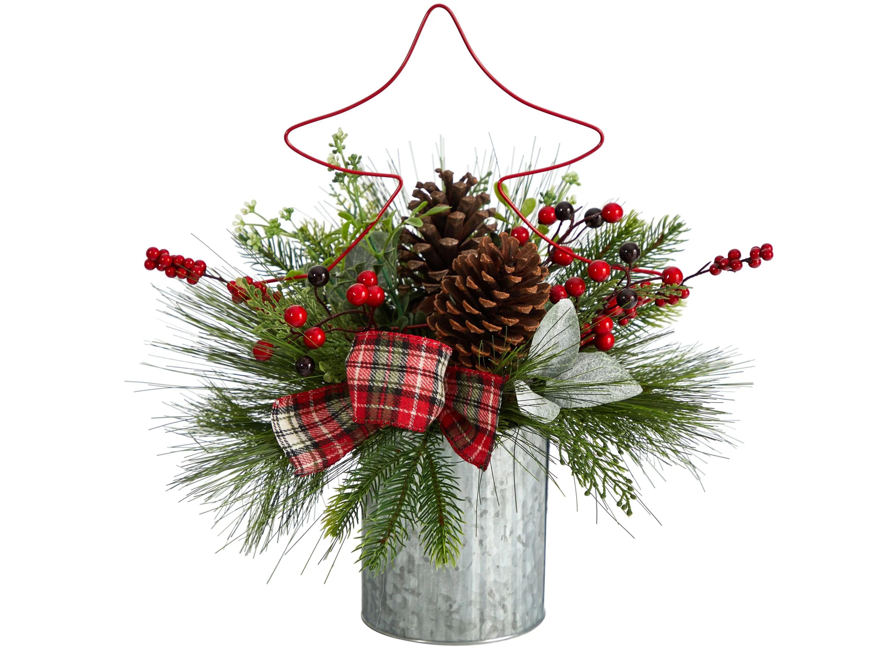 17 Holiday Foliage Artificial Arrangement with Metal Vase