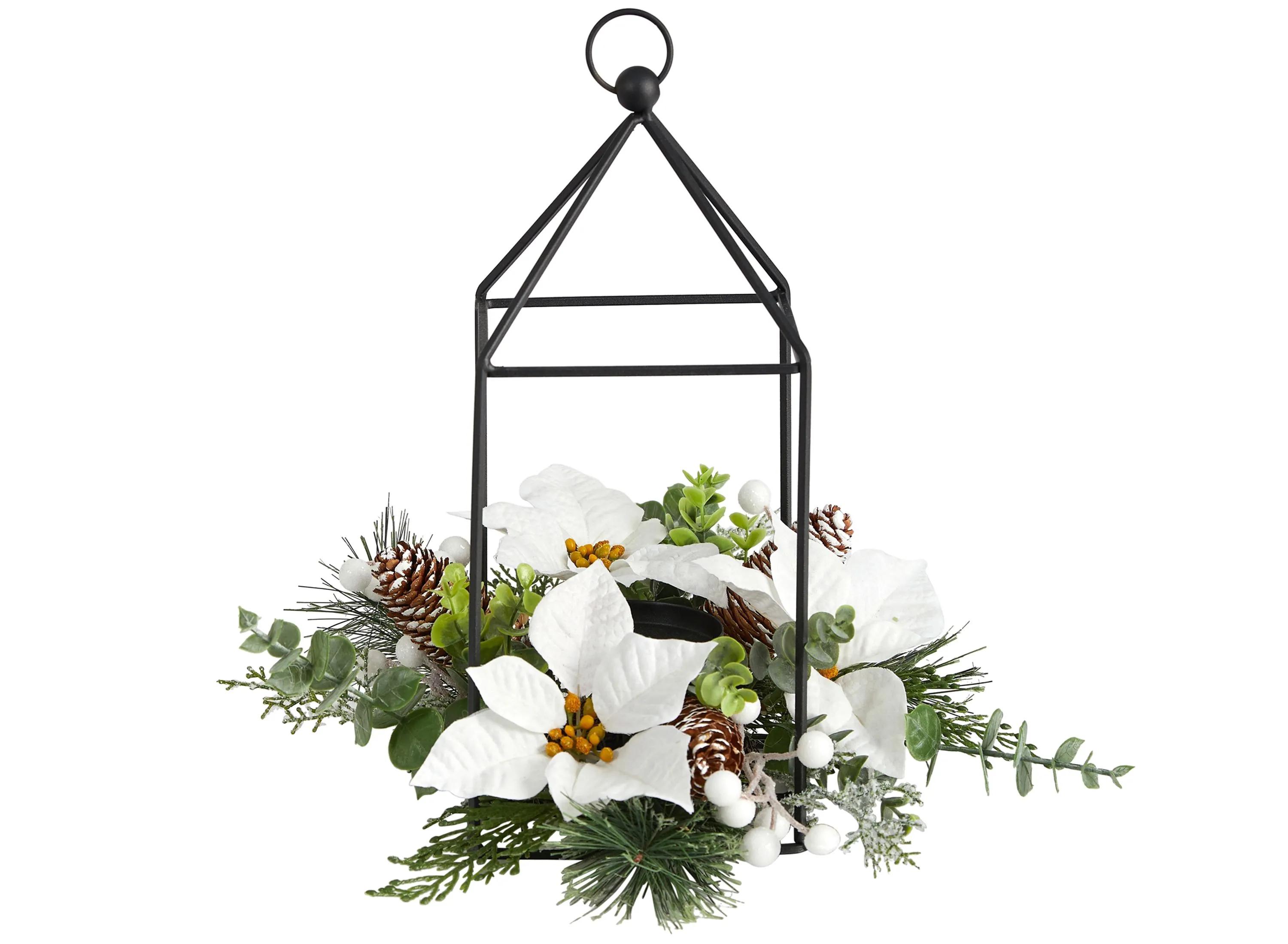14 Holiday Foliage Metal Candle Holder Artificial Arrangement