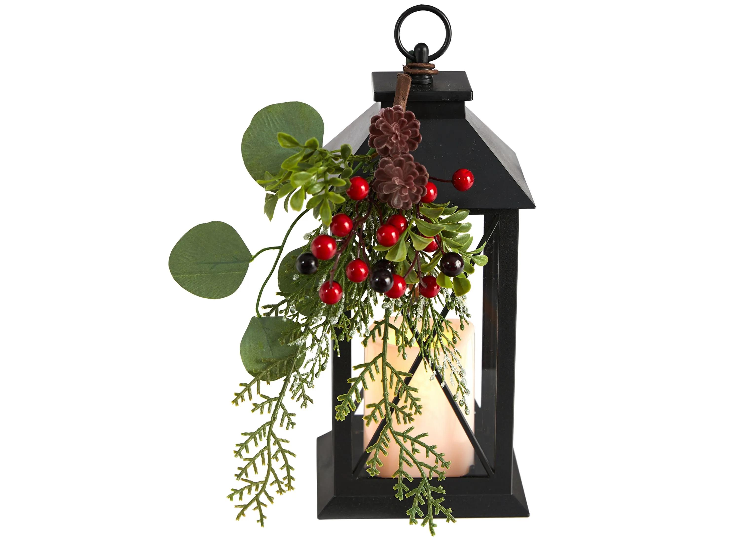 12 Holiday Foliage Metal Lantern Artificial Arrangement with LED Candle