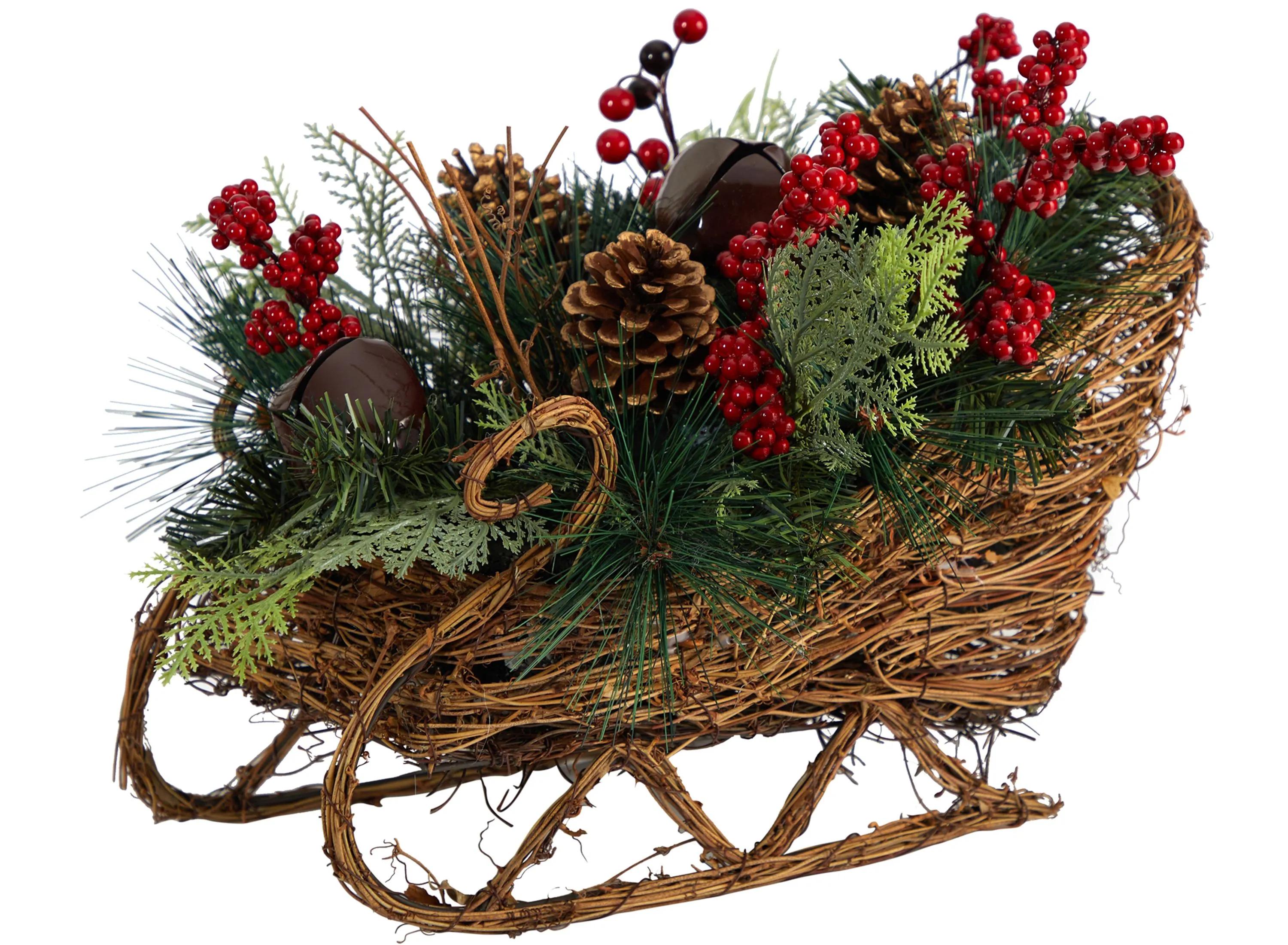 18 Sleigh with Holiday Foliage Artificial Arrangement