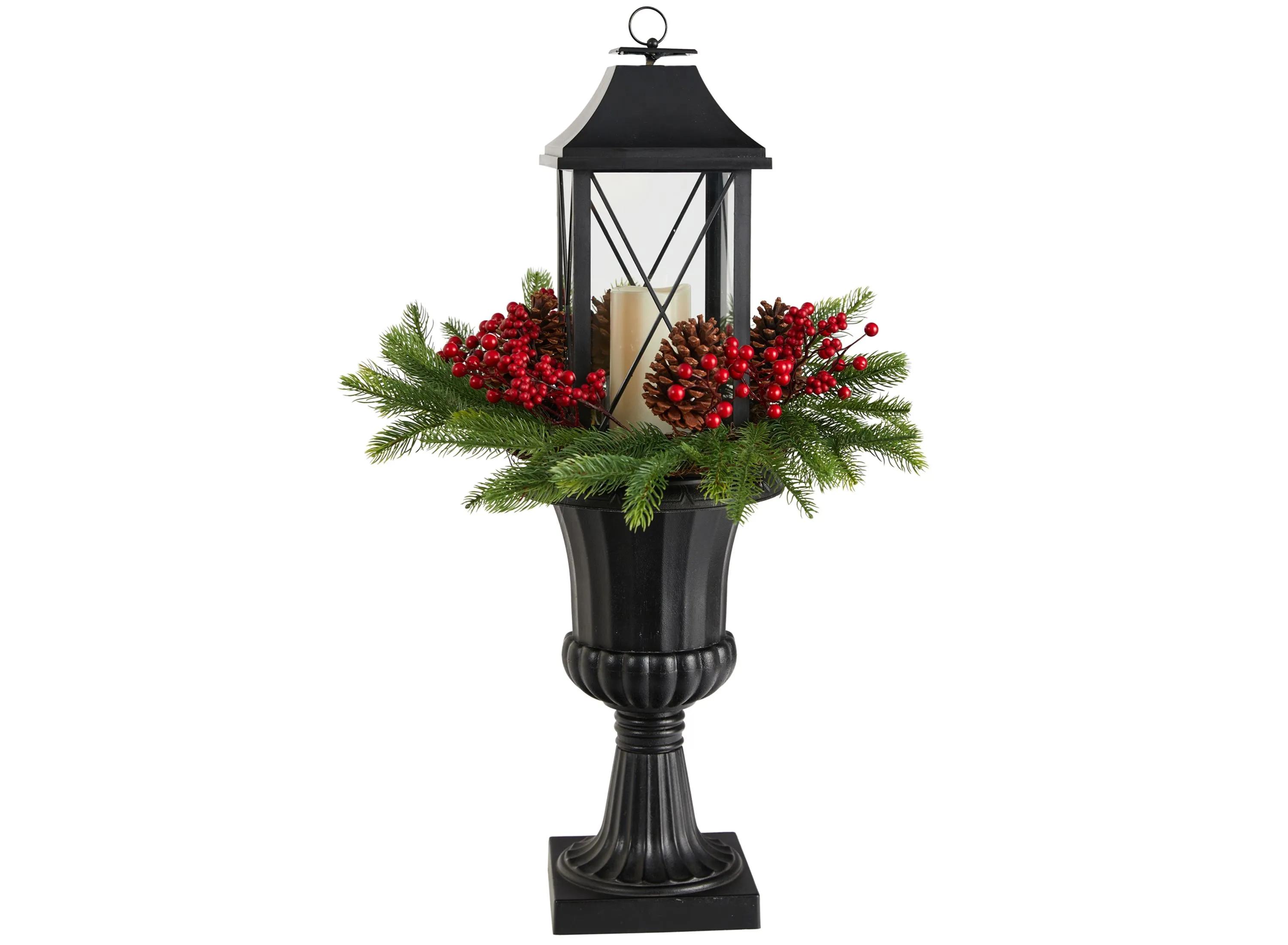 33 Holiday Foliage Large Lantern Artificial Porch D_cor with LED Candle