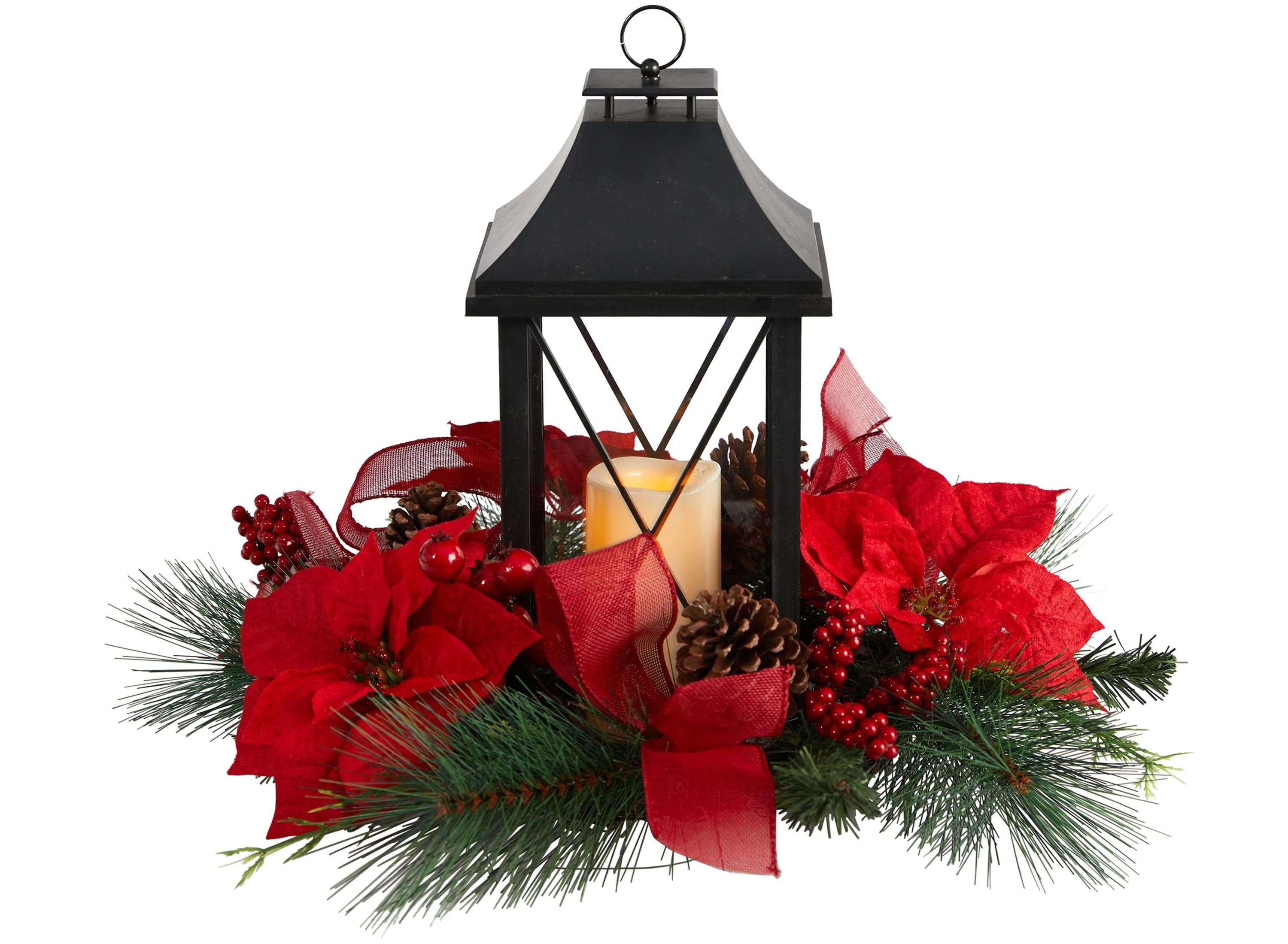 15 Holiday Foliage Lantern Artificial Arrangement with LED Candle