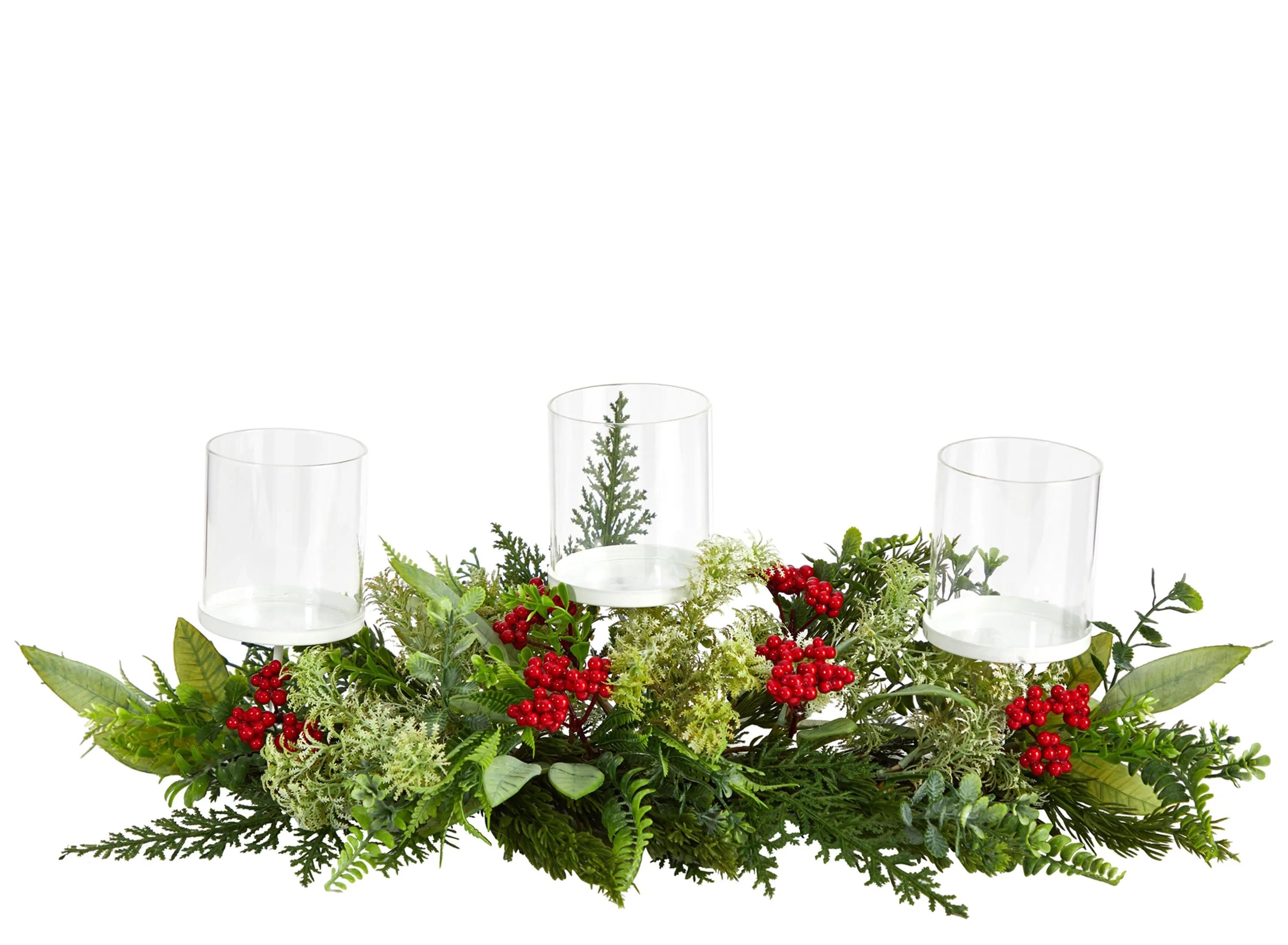20 Holiday Foliage Candle Holder Artificial Arrangement