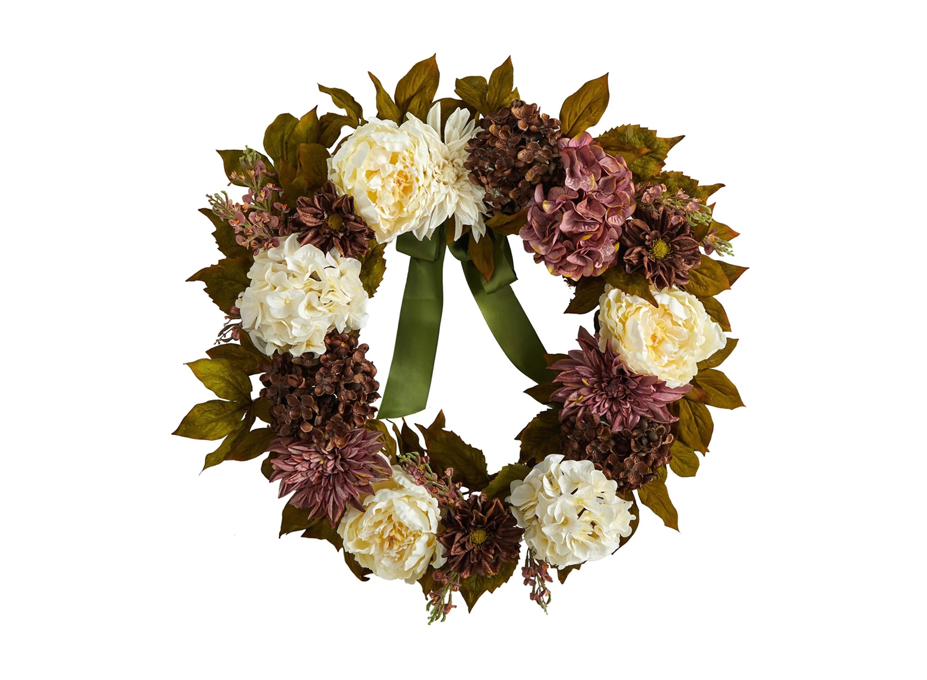 Crisp 24 Dahlia and Hydrangea Wreath