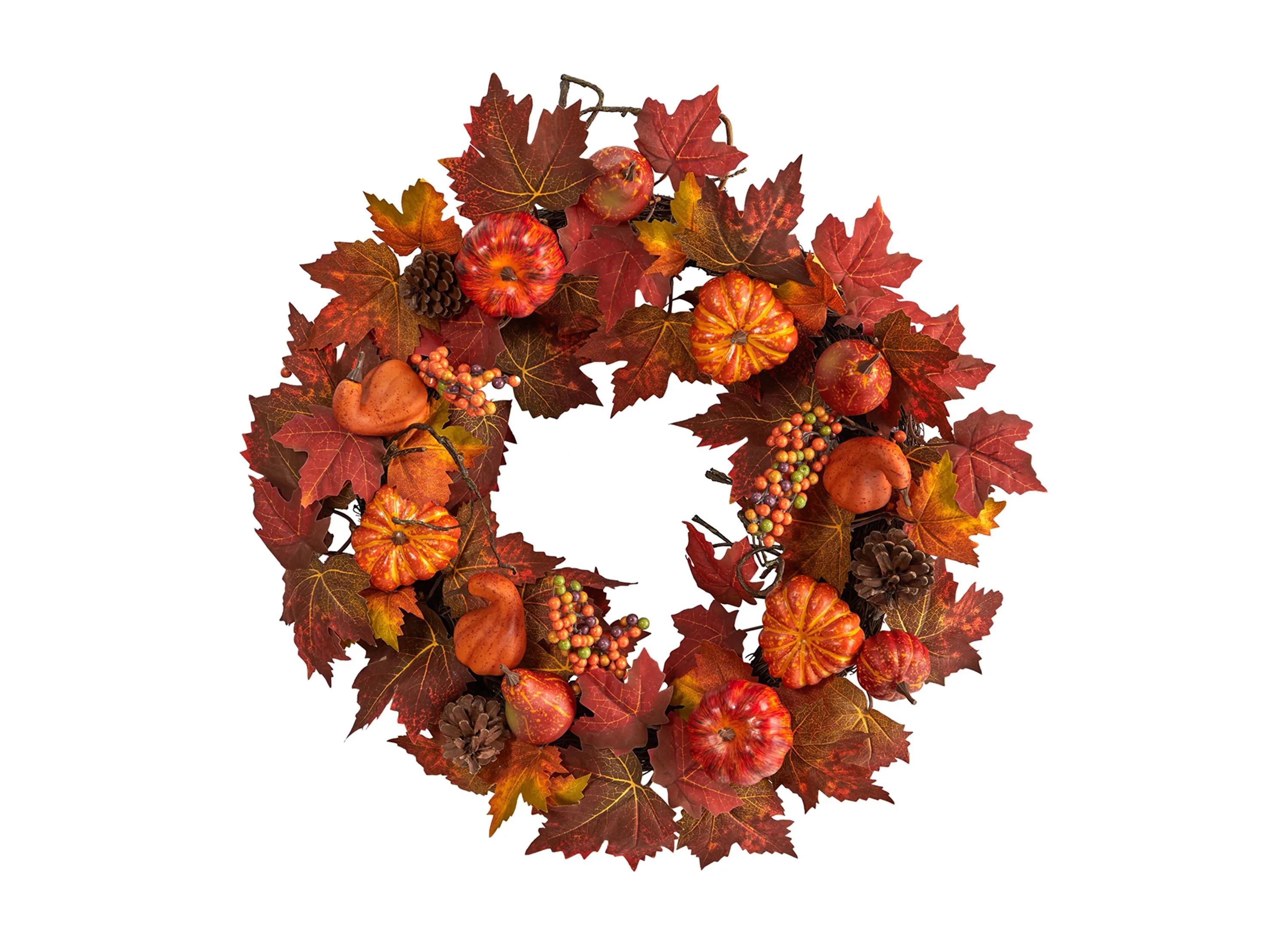 Crisp 24 Maple Leaves and Pumpkin Wreath