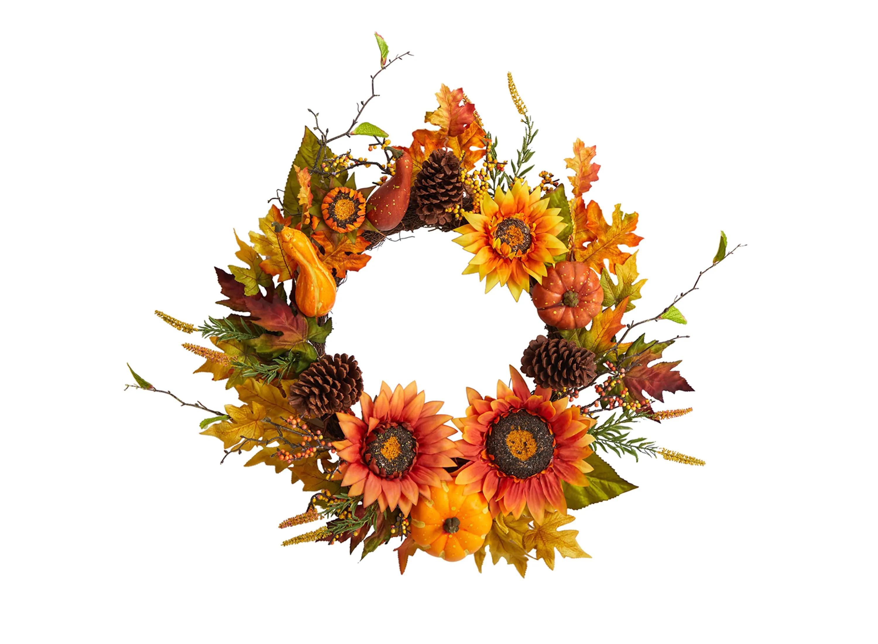 Crisp 24 Sunflowers and Gourds Wreath