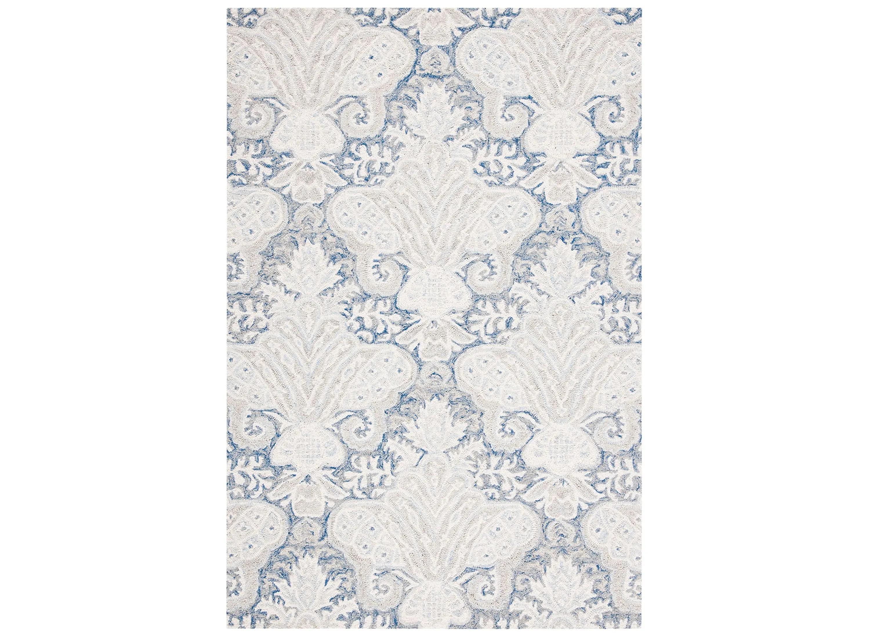 Micro-Loop Hand Made Area rug, Blue / Ivory Traditional Style Non-Shedding