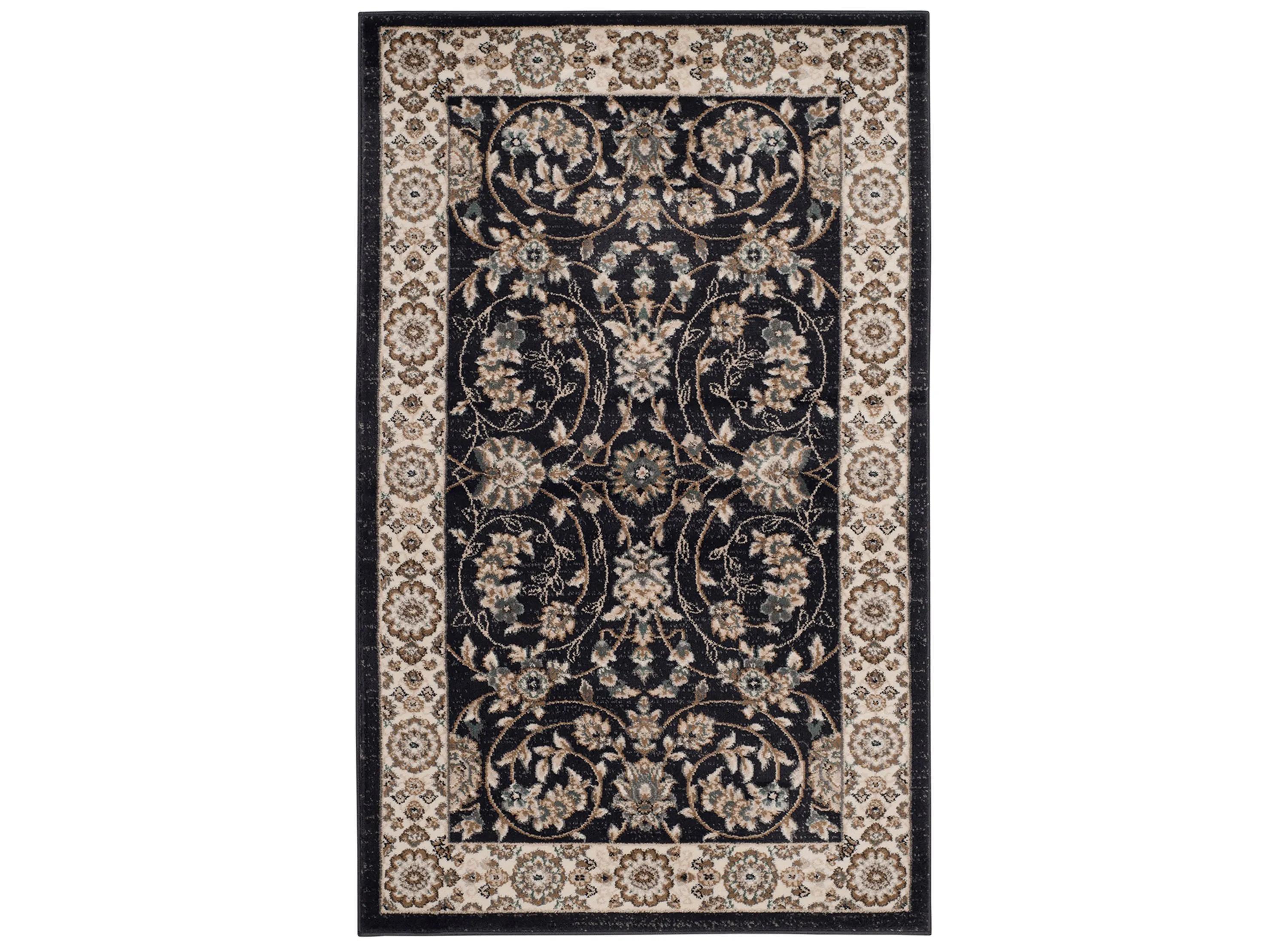 Lyndhurst Machine Made Area rug, Anthracite / Cream Traditional Style Easy Care