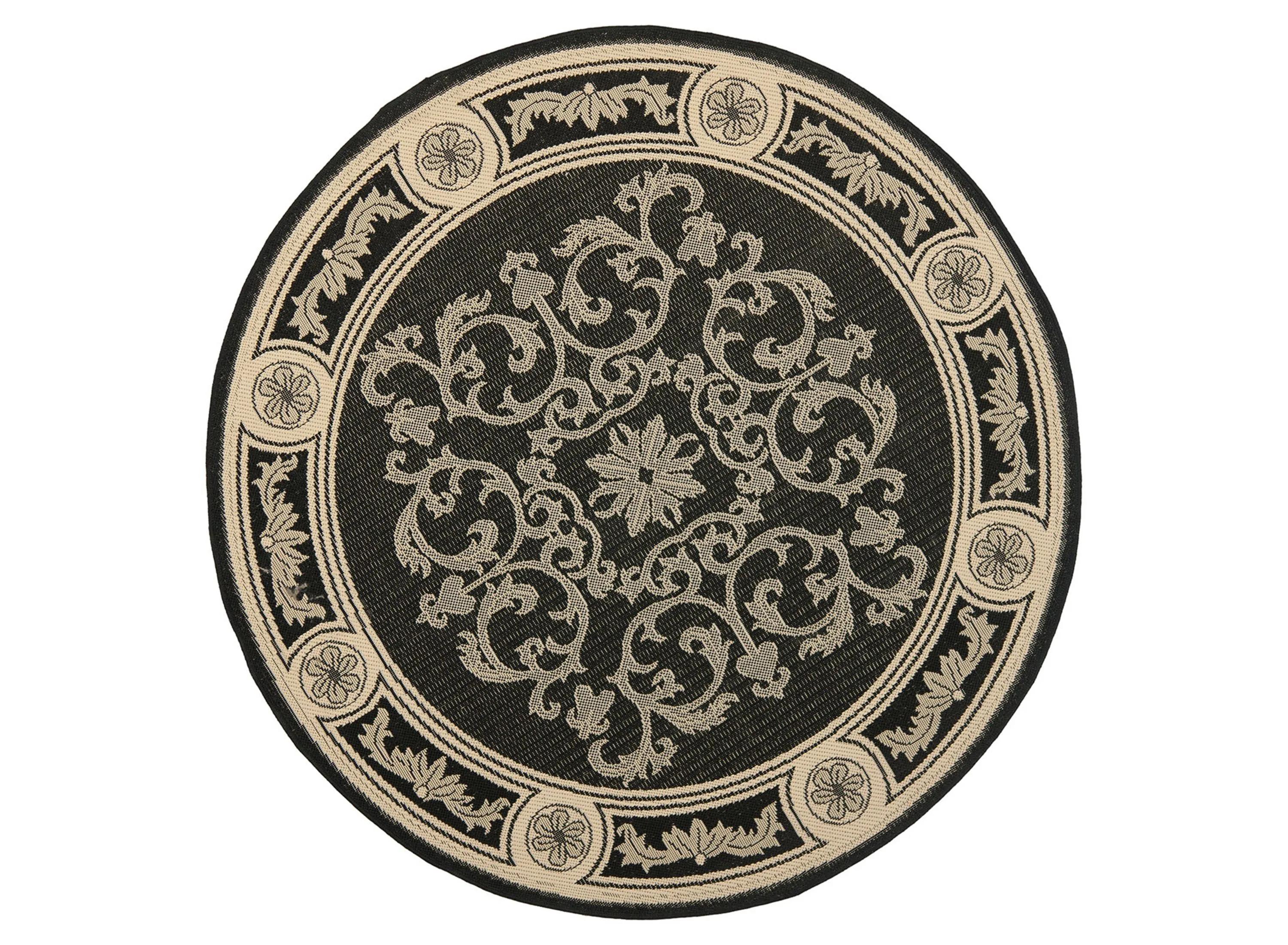 Courtyard Bordered Indoor/Outdoor Area Rug Round