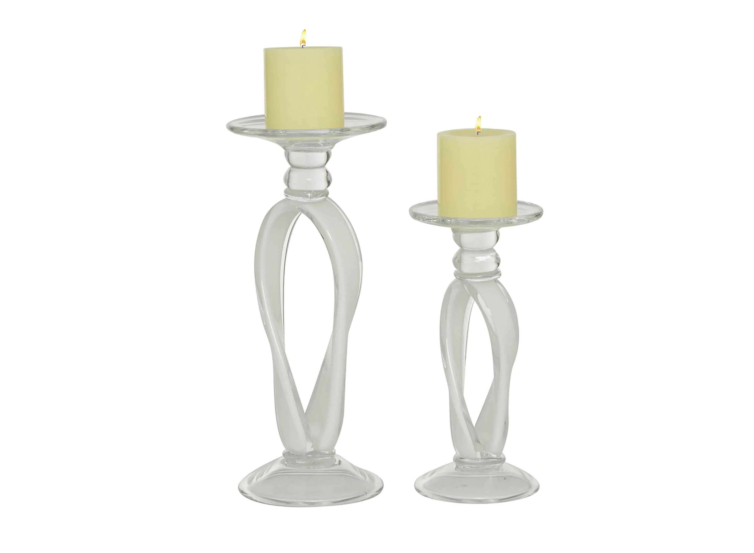 Ivy Collection Set of 2 White Glass Candle Holders