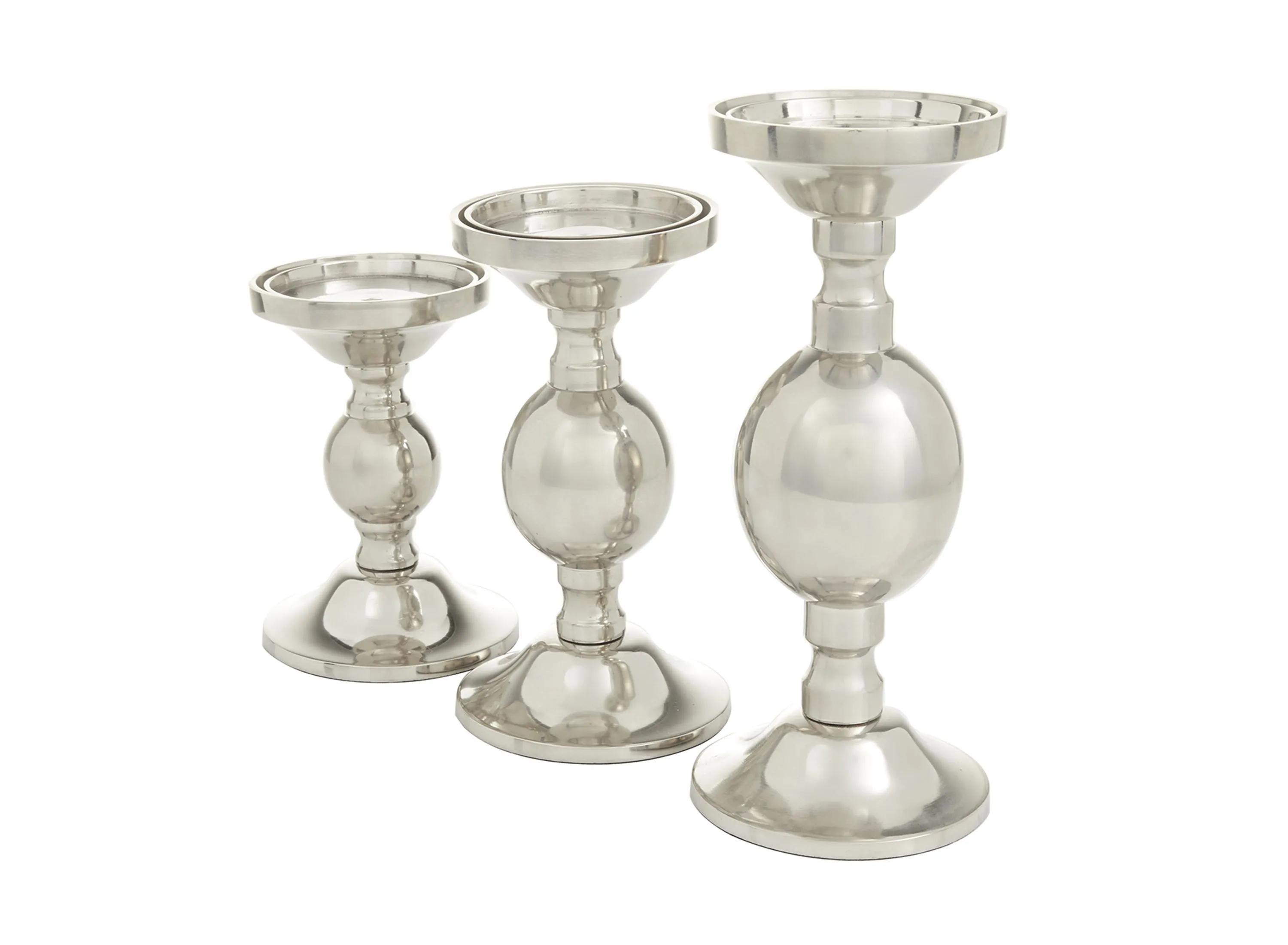 Novogratz Set of 3 Silver Aluminum Candle Holders