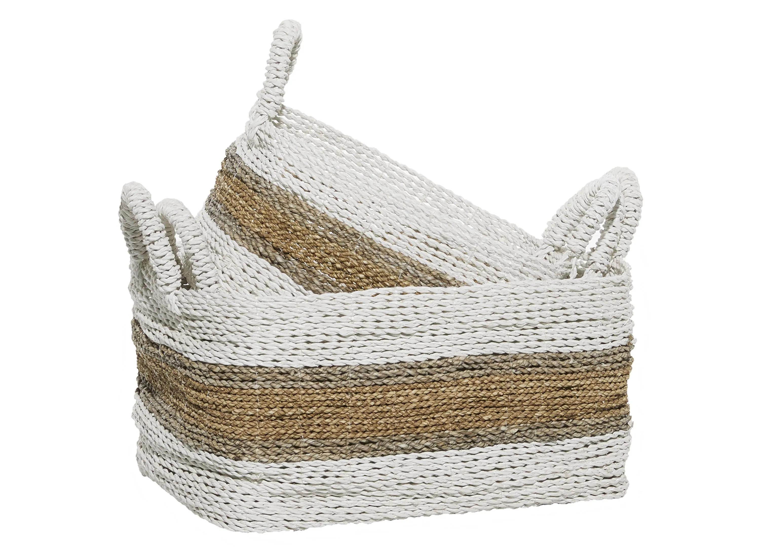 Ivy Collection Set of 2 Striped Rectangle Baskets