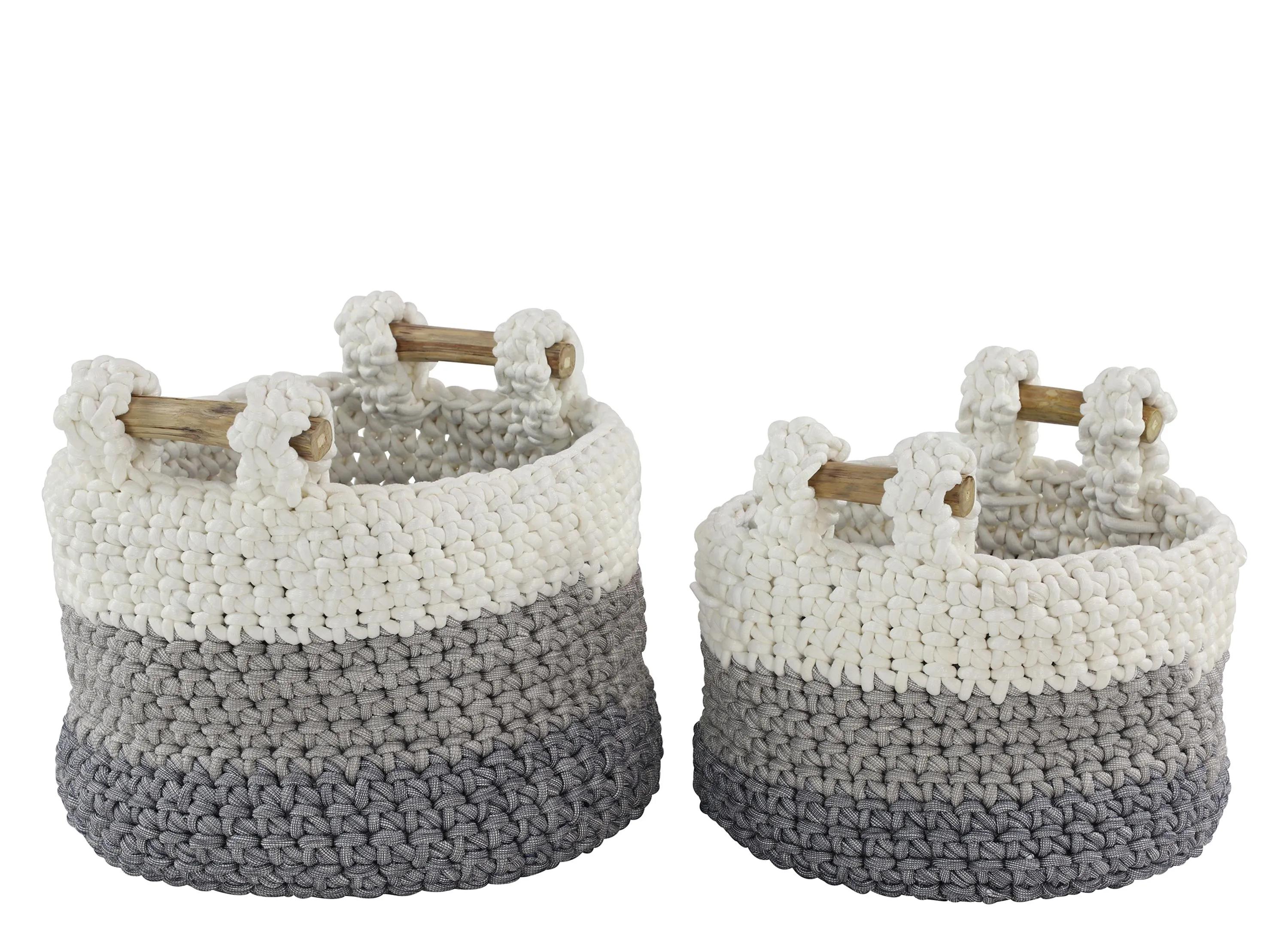 Ivy Collection Set of 2 Striped Tote Baskets