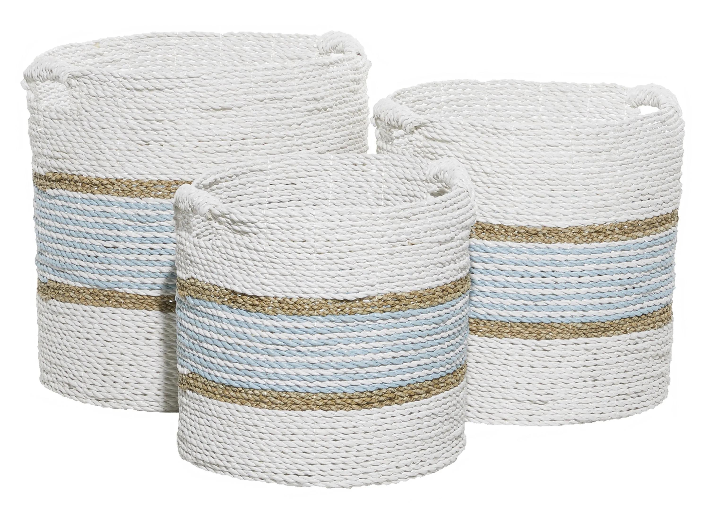 Ivy Collection Set of 3 Striped Seagrass Baskets