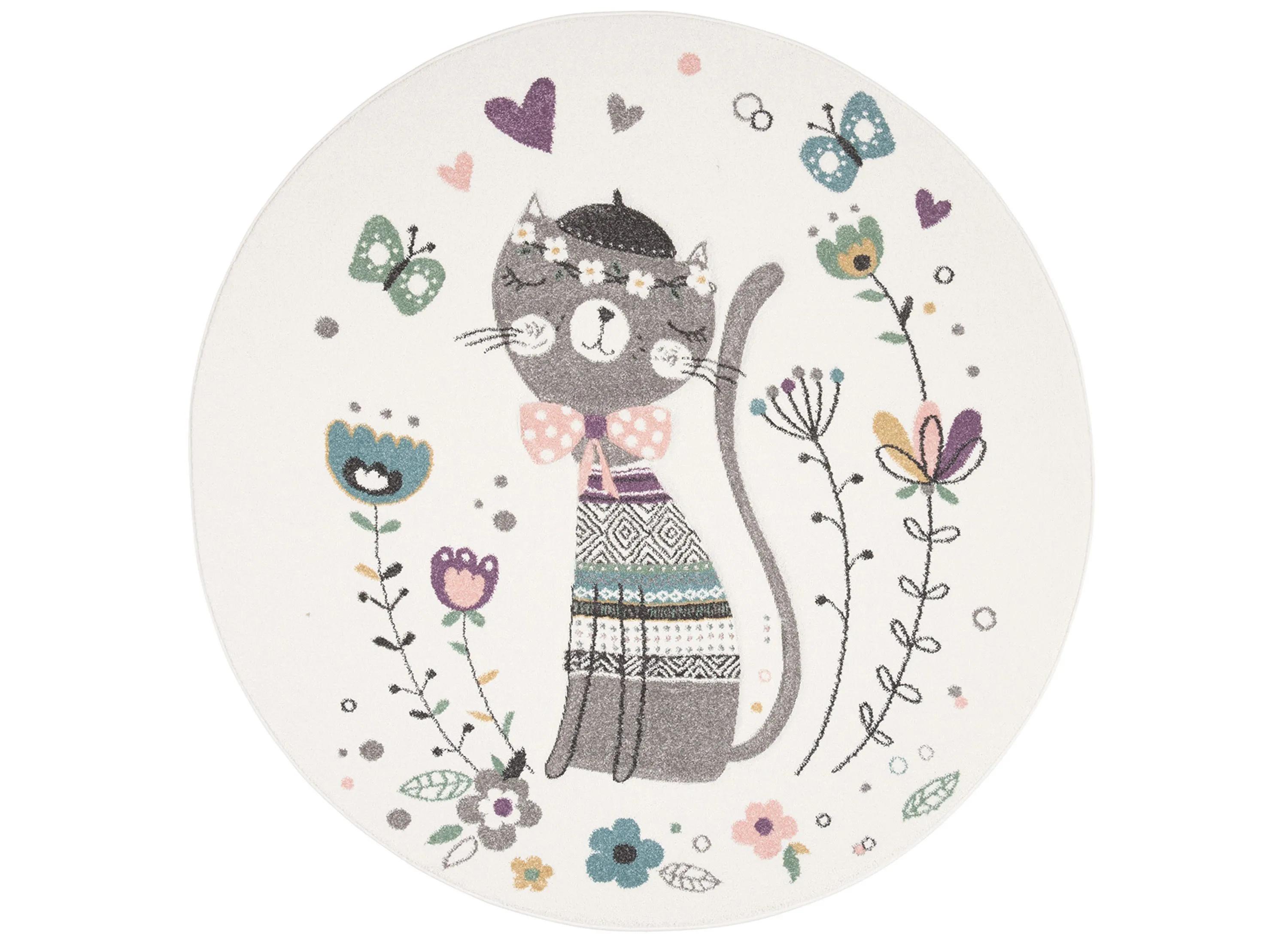 Carousel Cat Kids Area Rug Round
