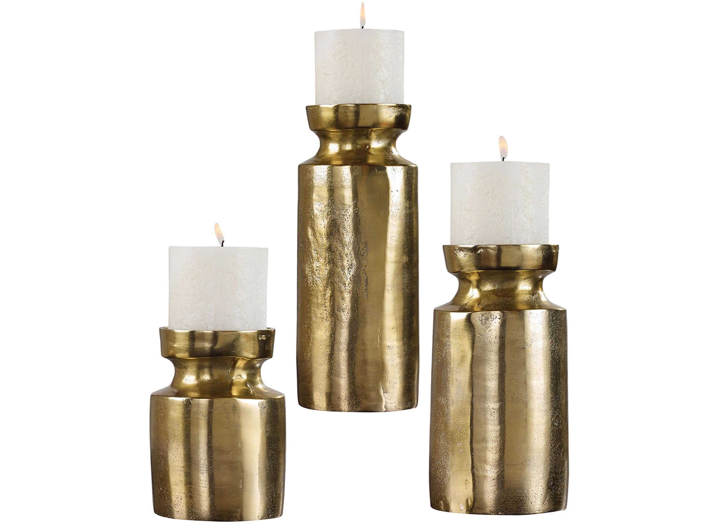 Amina Antique Brass Candleholders: Set of 3