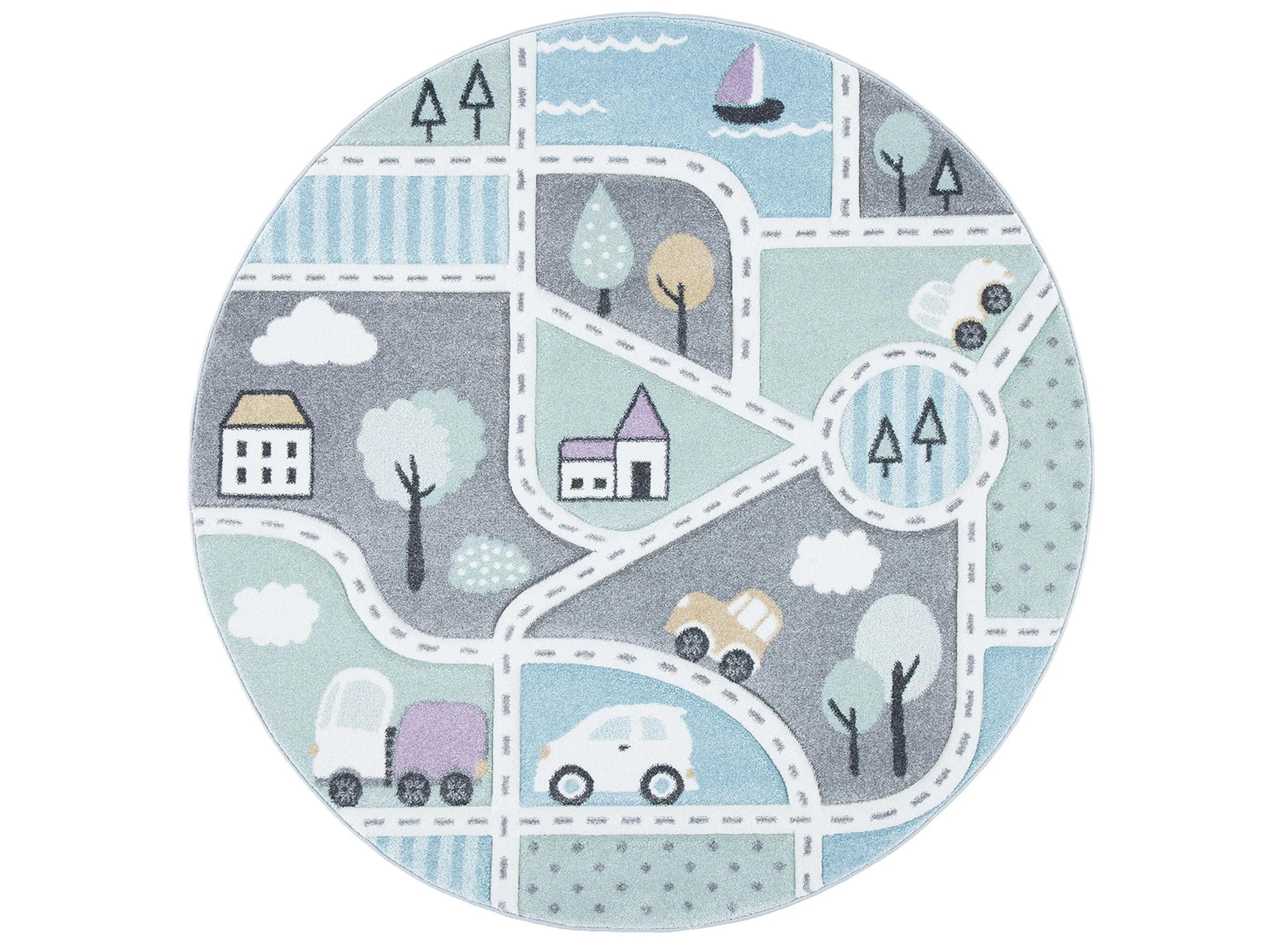 Carousel Cars Kids Area Rug Round