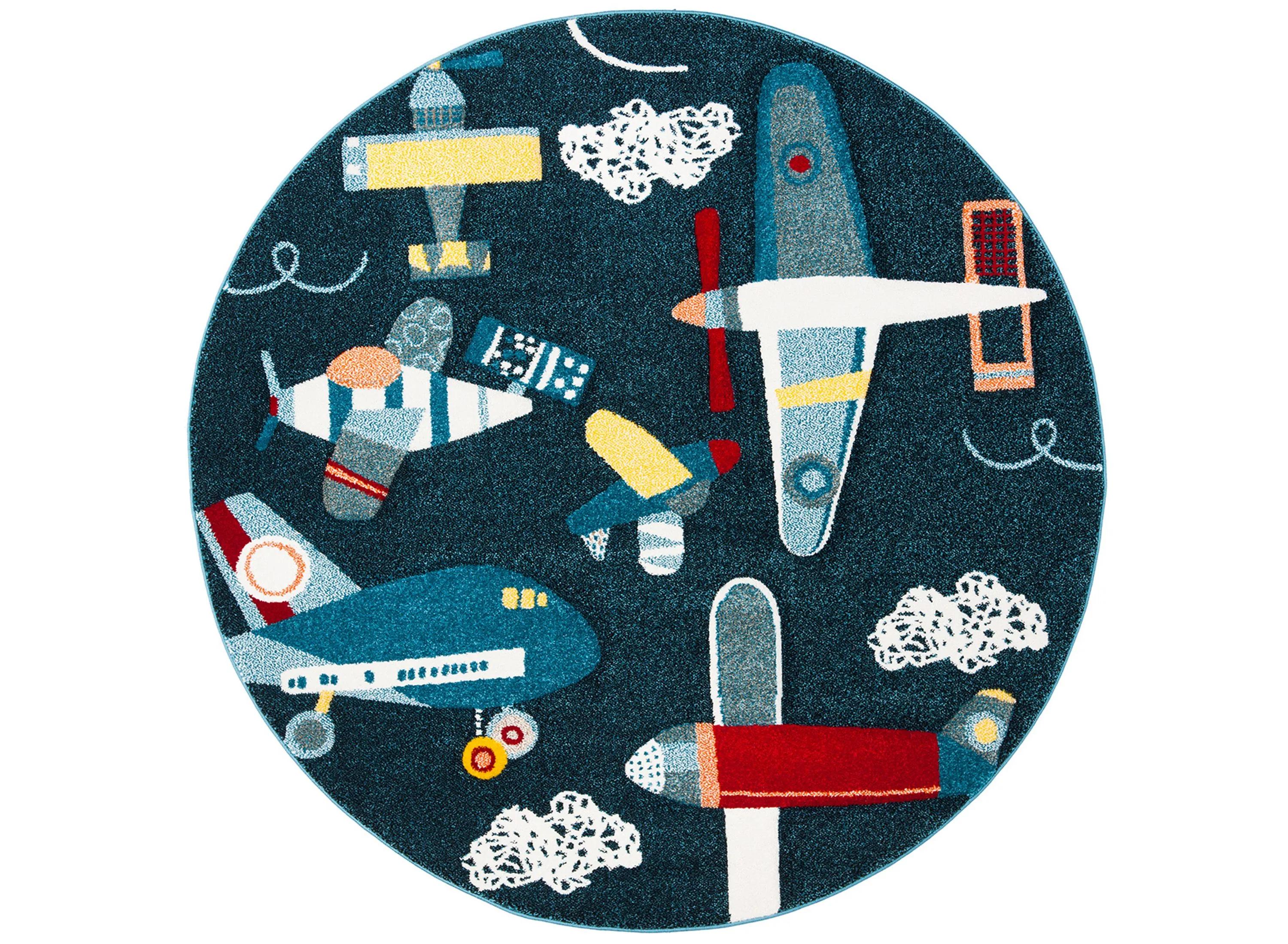 Carousel Planes Kids Area Rug Round