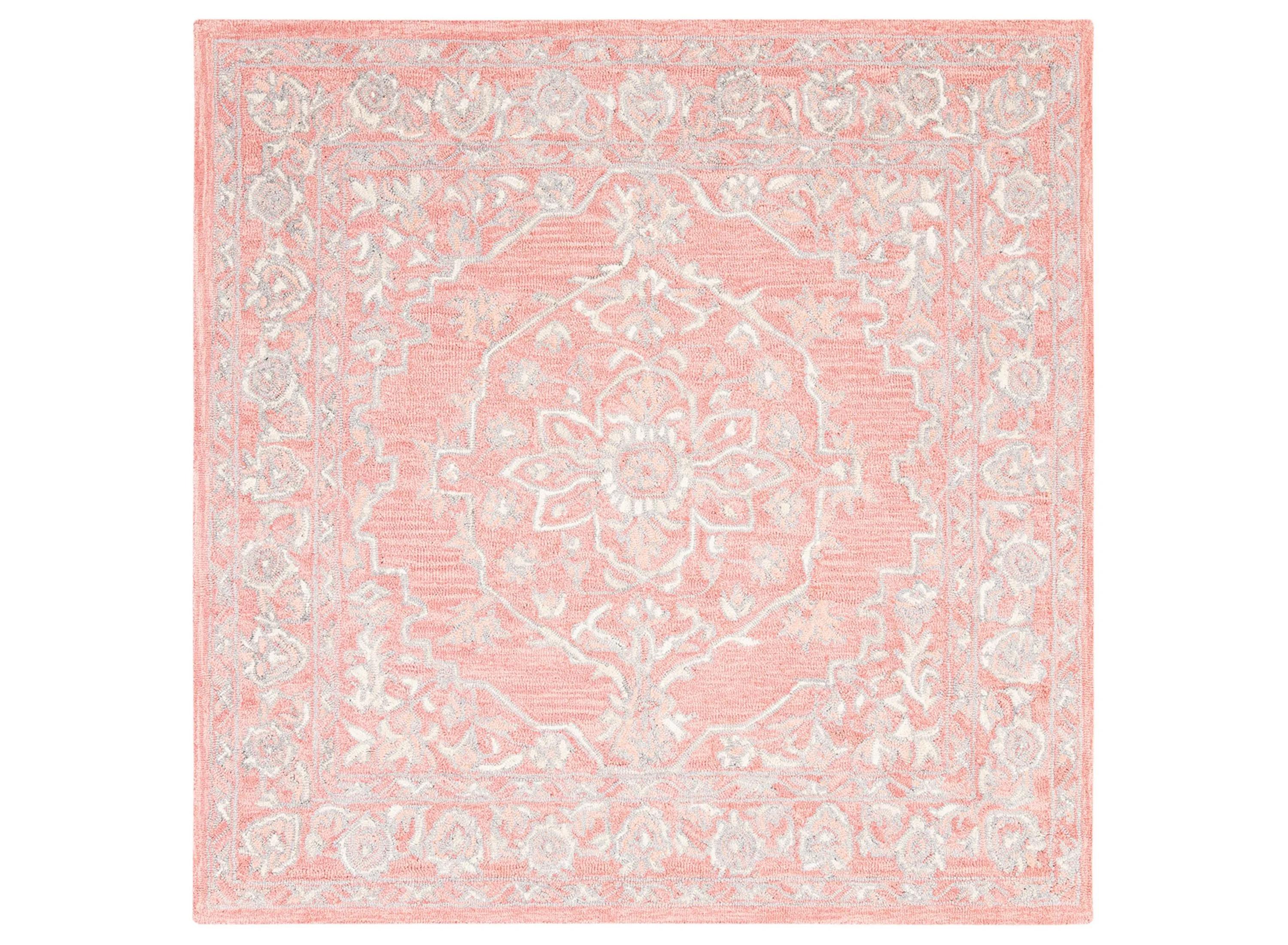 Micro-Loop Hand Made Area rug, Pink / Ivory Traditional Style Non-Shedding