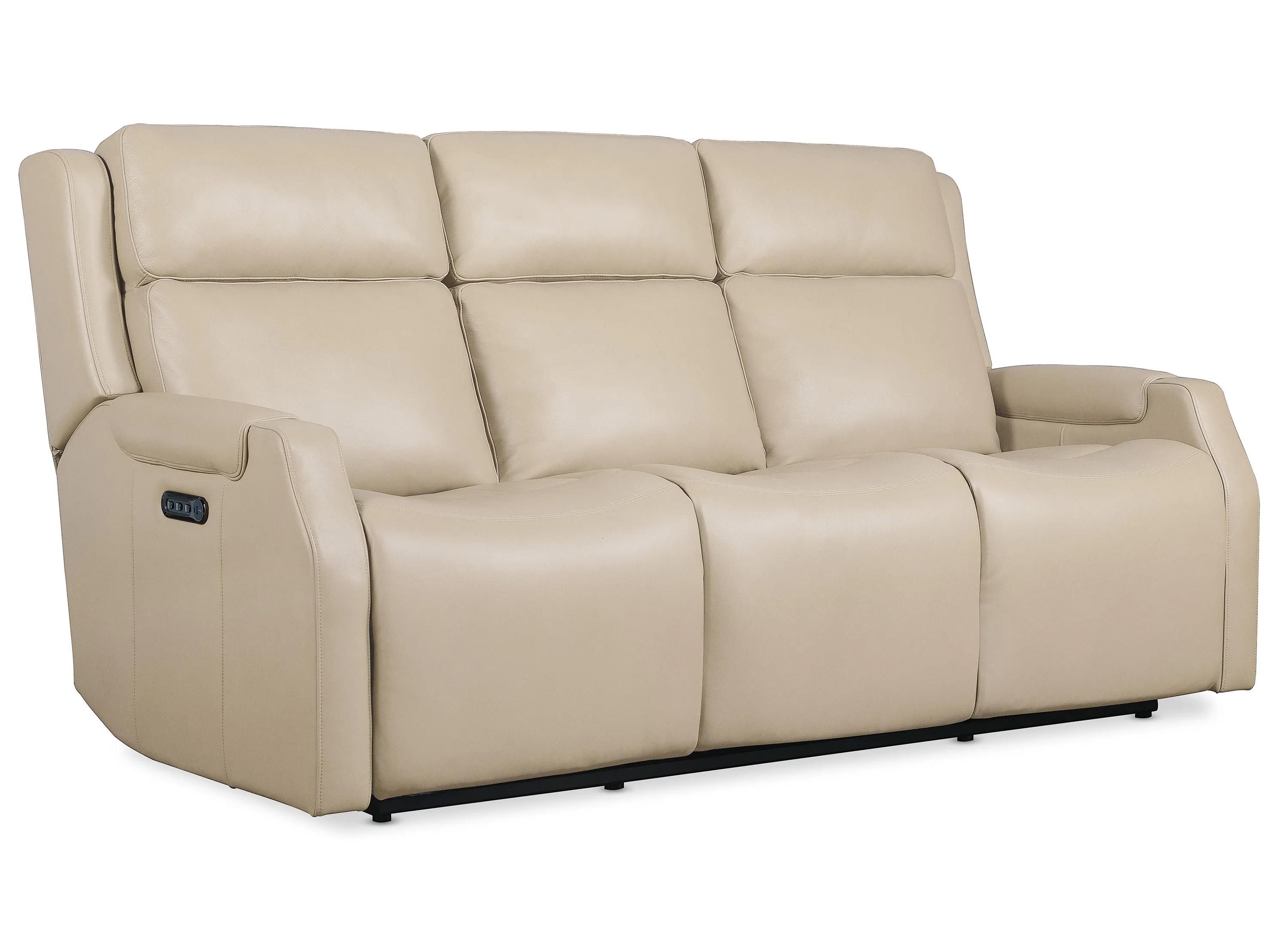 Nelson Salvo Beige Leather Zero Gravity 79" Power Sofa with Power Headrests And Lumbar