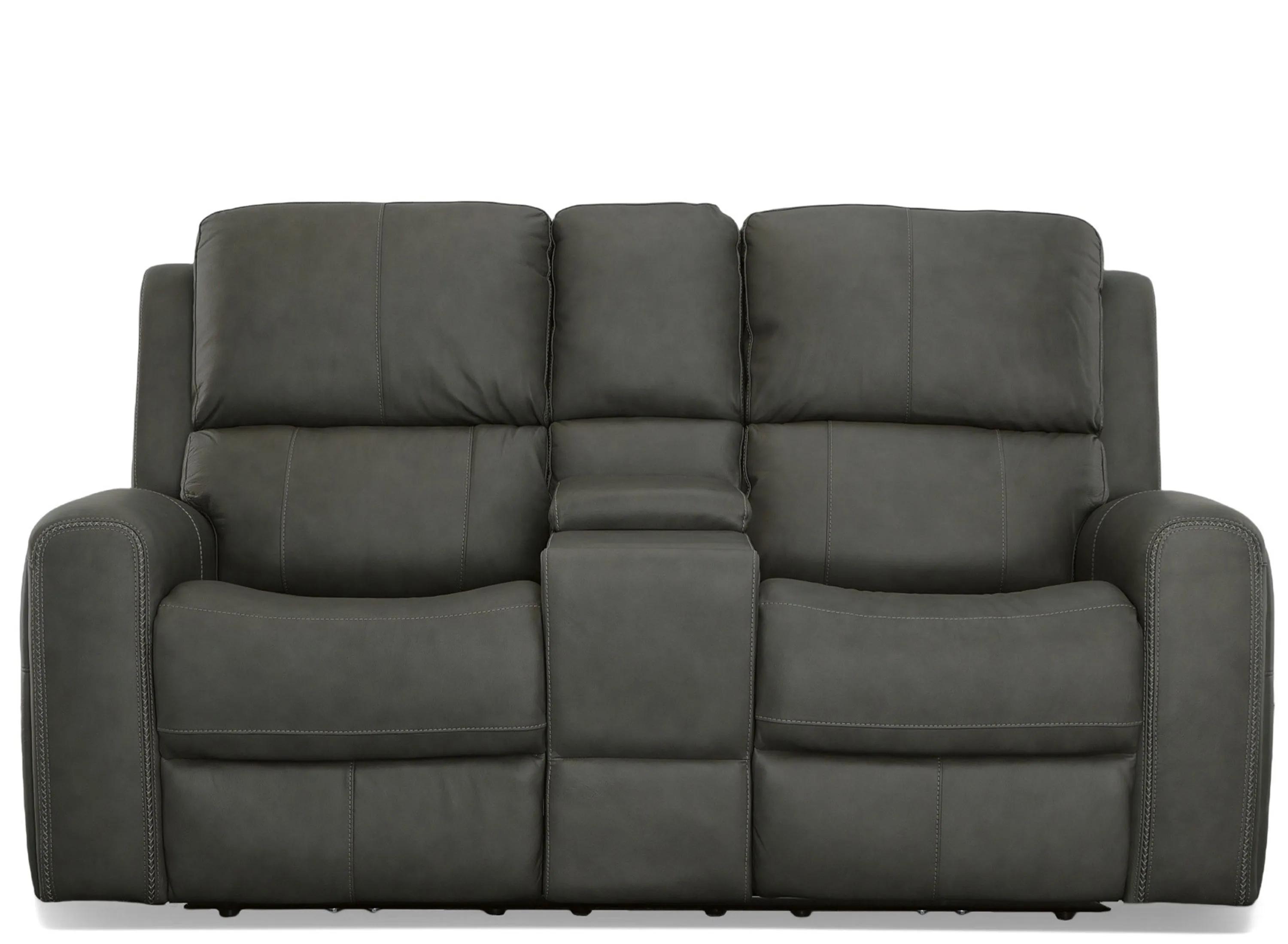 Linden Leather Power Reclining Loveseat with Console with Power Headrest an