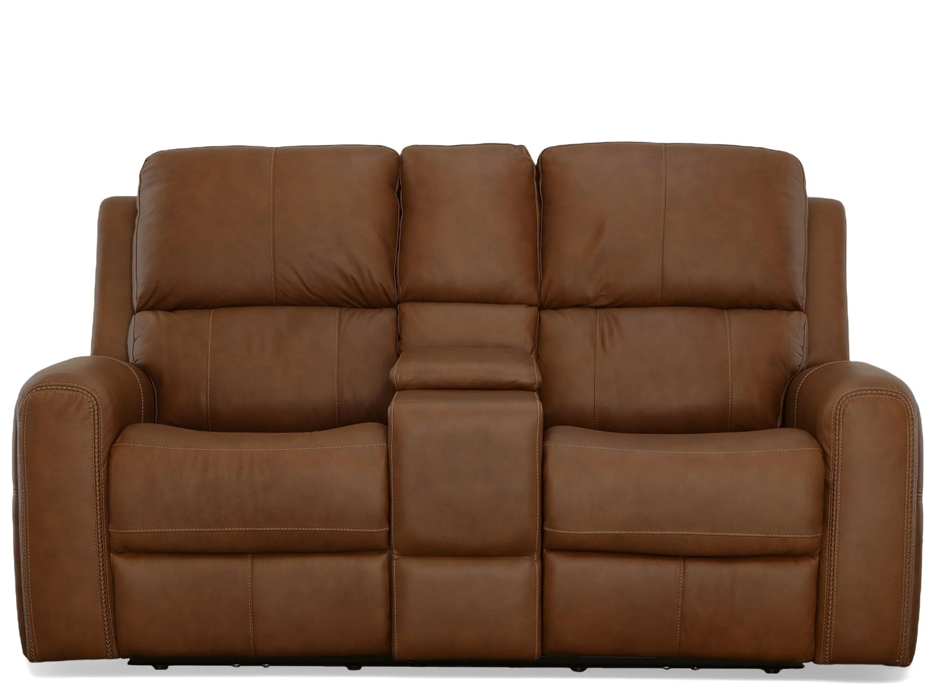 Linden Leather Power Reclining Loveseat with Console with Power Headrest an