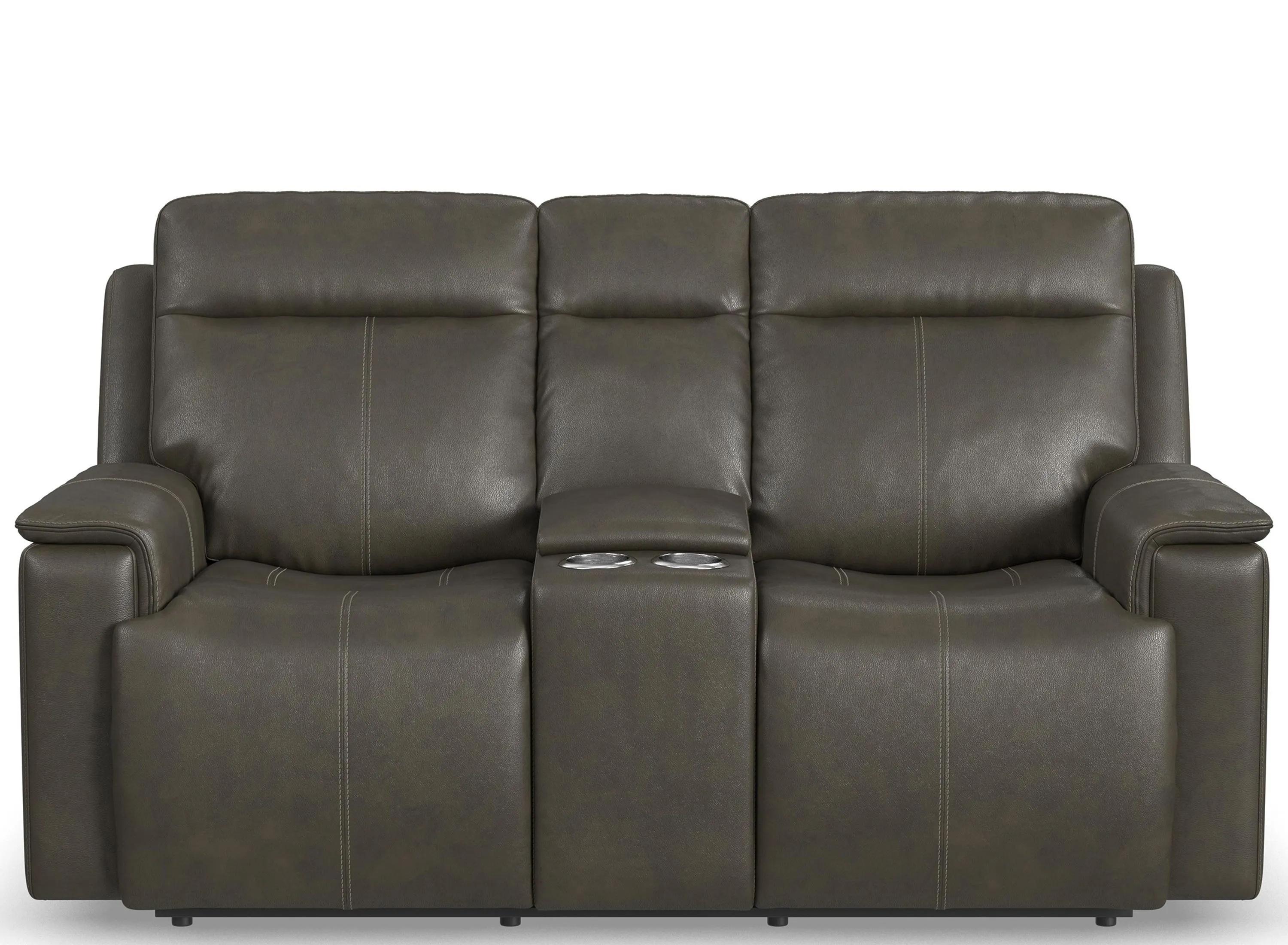 Odell Leather Power Reclining Loveseat with Console with Power Headrest and
