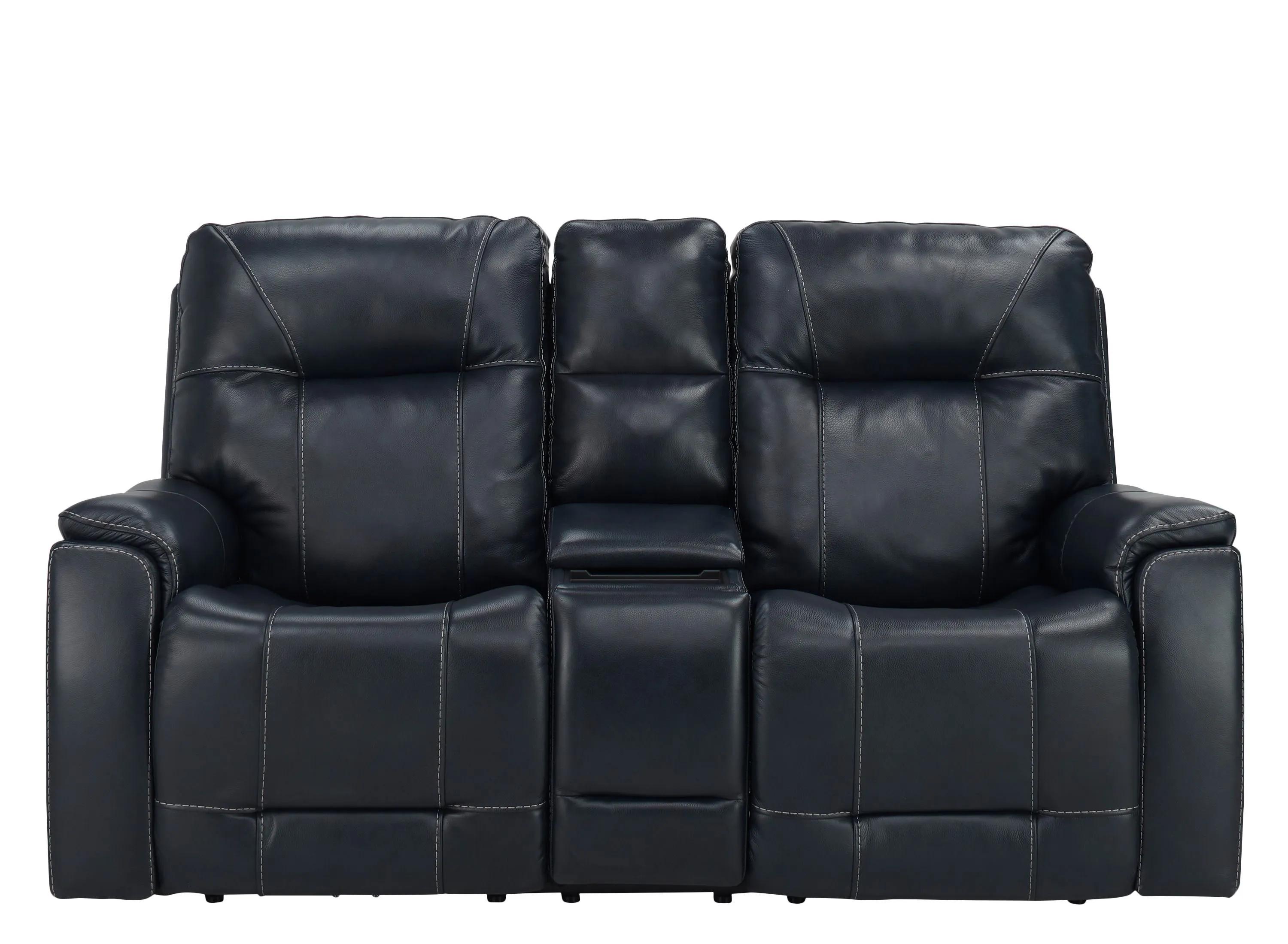 Barnett Leather Layflat Power Console Loveseat w/ Power Headrest and Lumbar