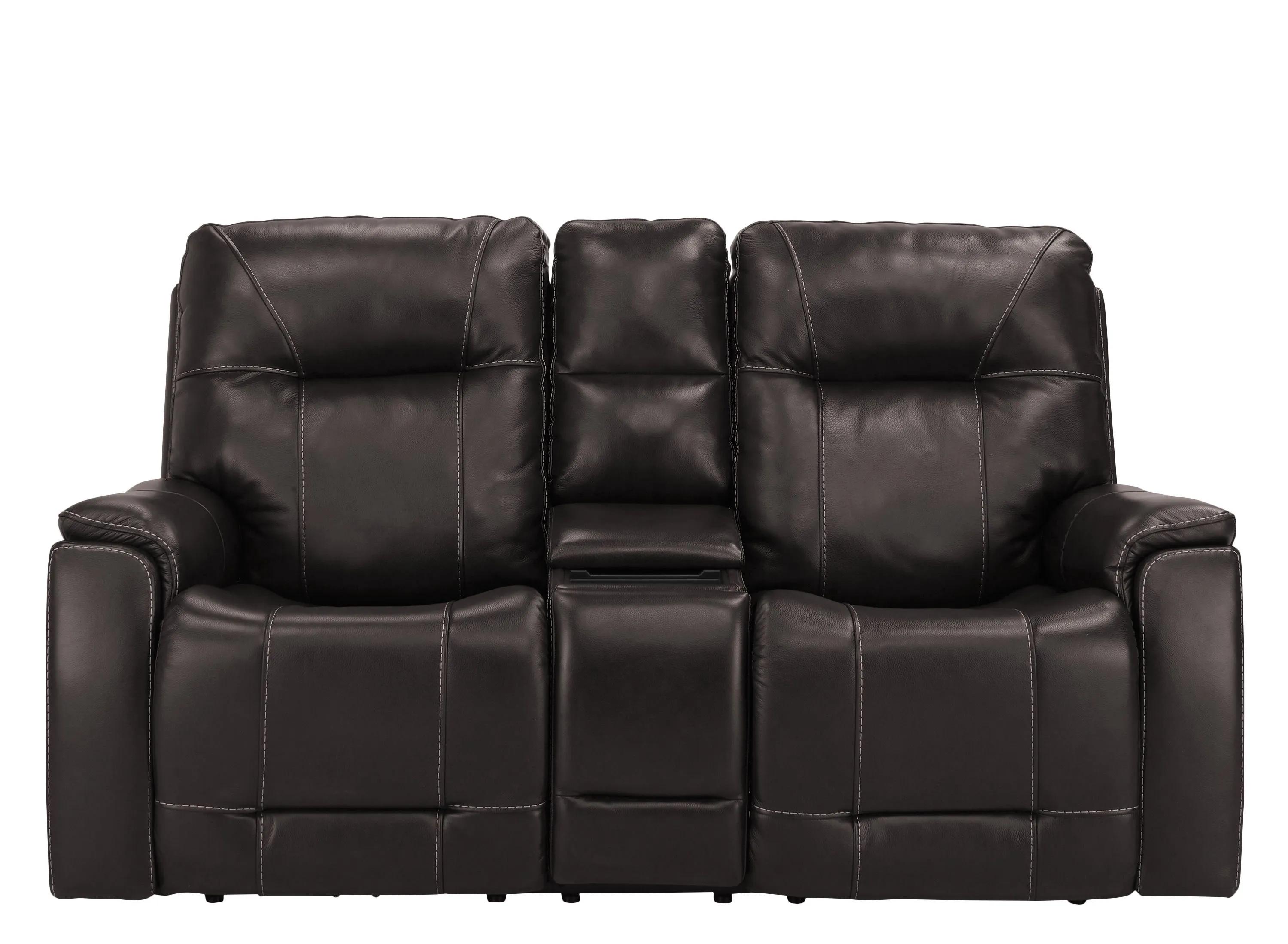 Barnett Leather Layflat Power Console Loveseat w/ Power Headrest and Lumbar