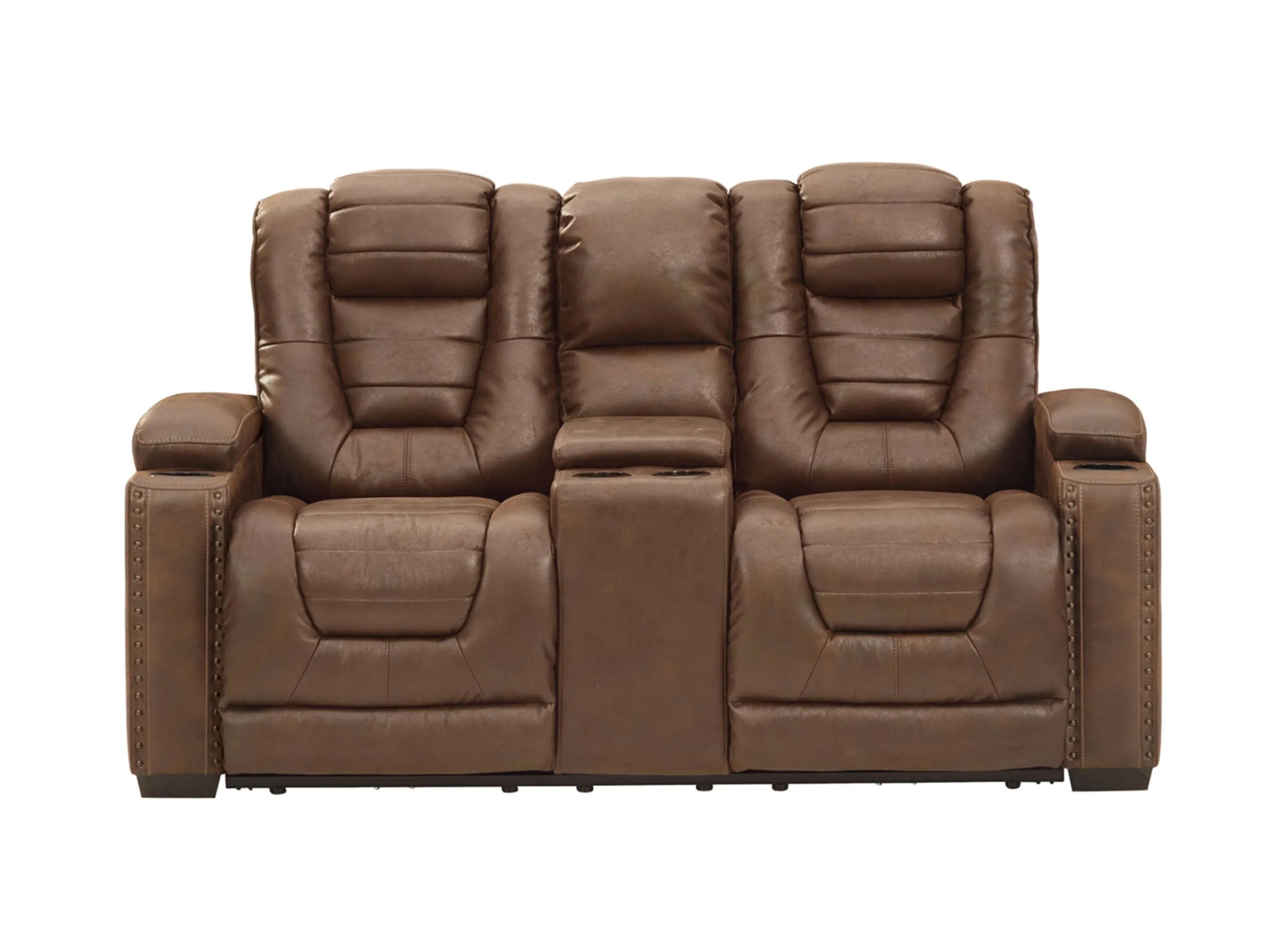 Owners Box Power Recliner Loveseat with Console and Adjustable Headrest