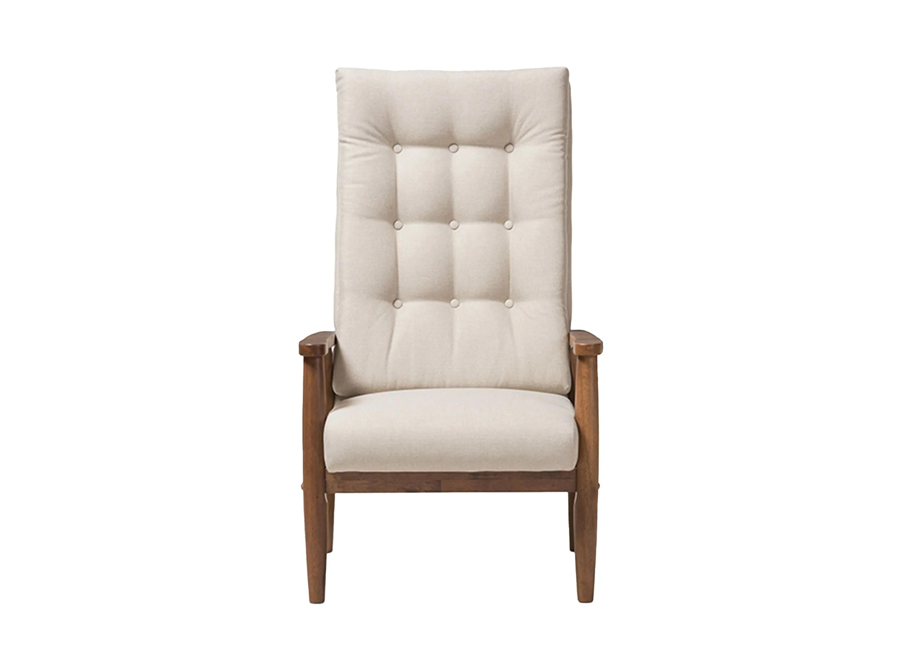 Roxy Walnut wood and Beige Upholstered Button-Tufted High-Back Chair