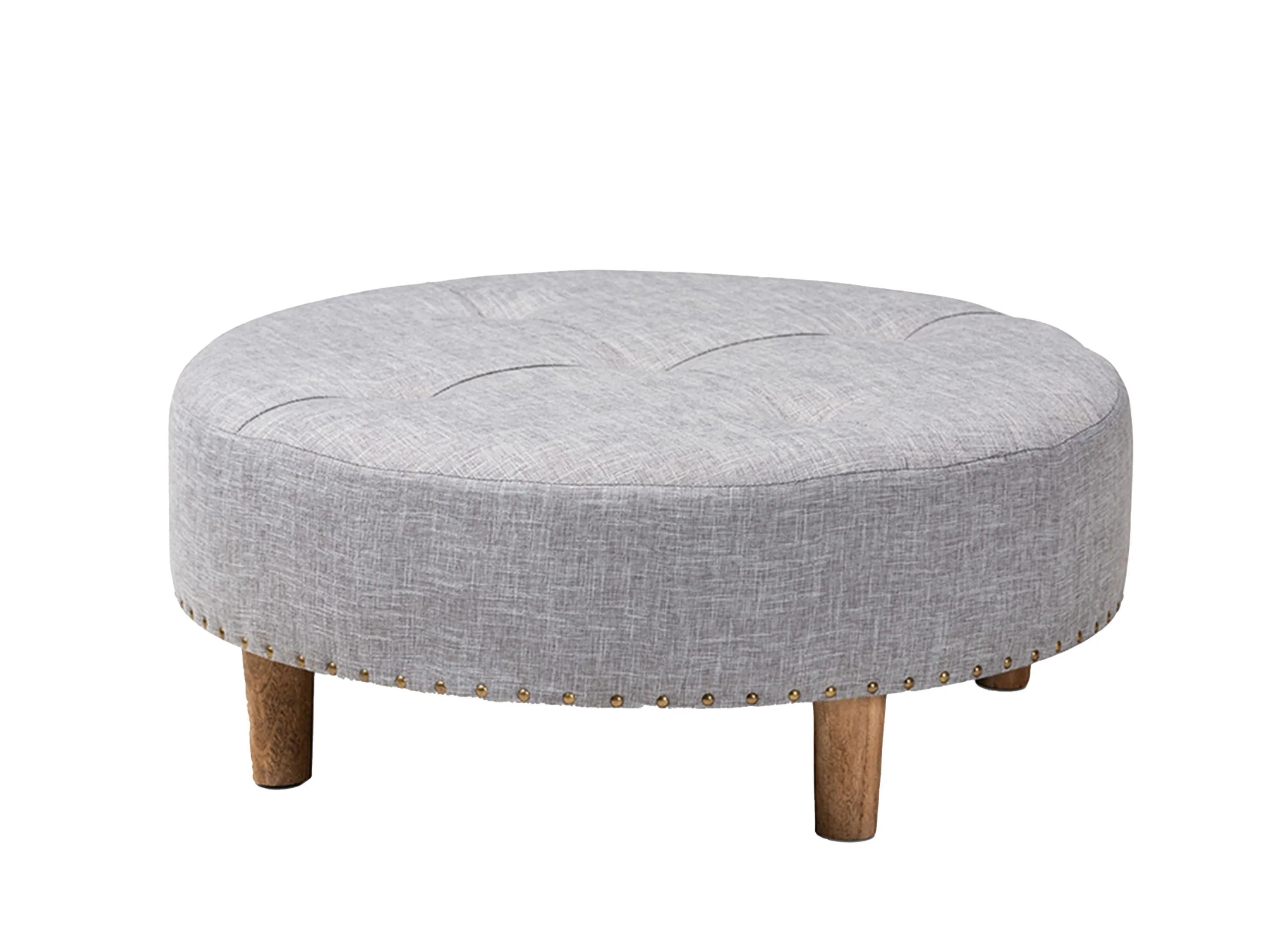 Vinet Light Gray Upholstered Natural Wood Cocktail Ottoman