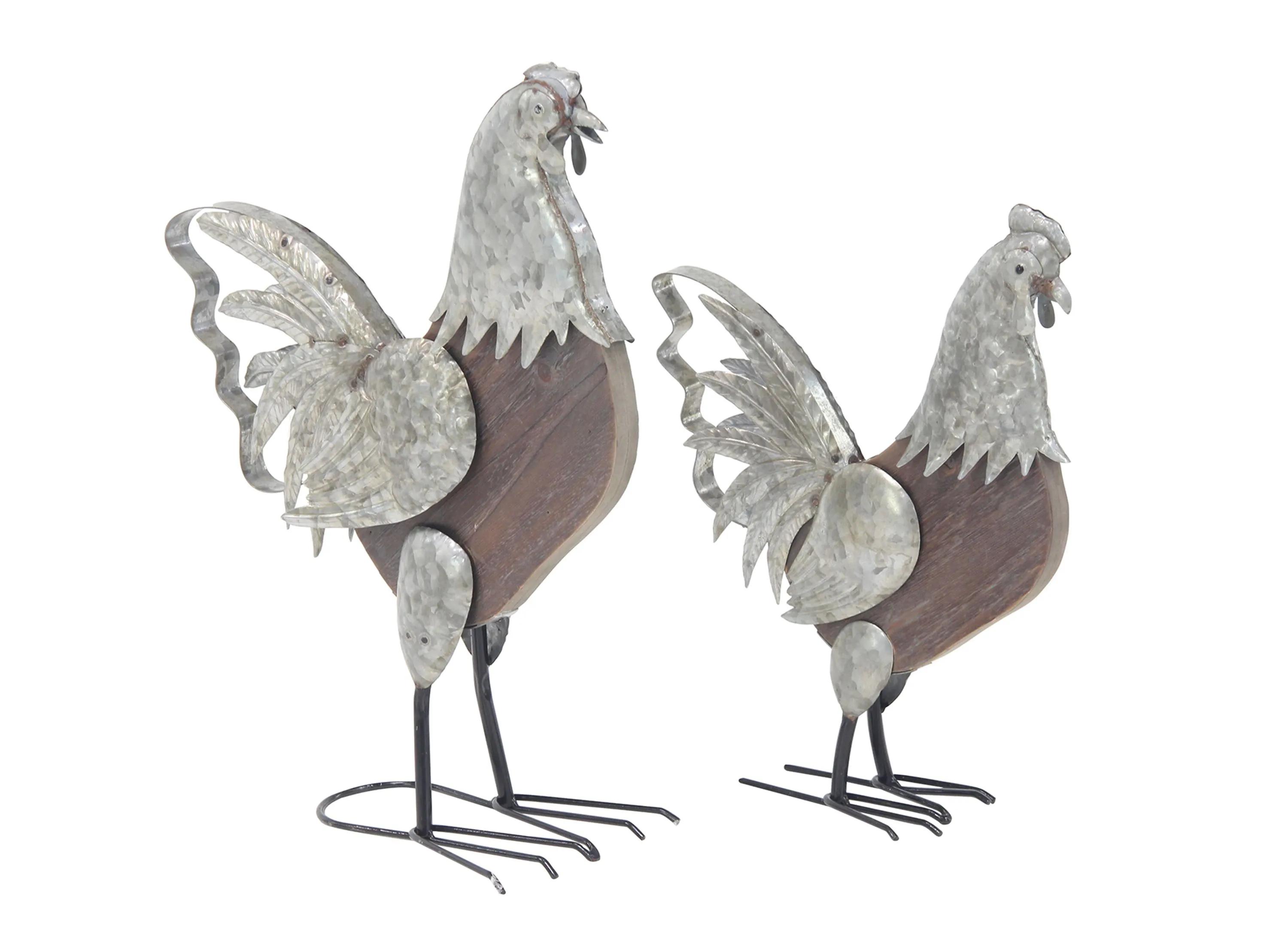Ivy Collection Silver Metal Garden Sculpture Set of 2