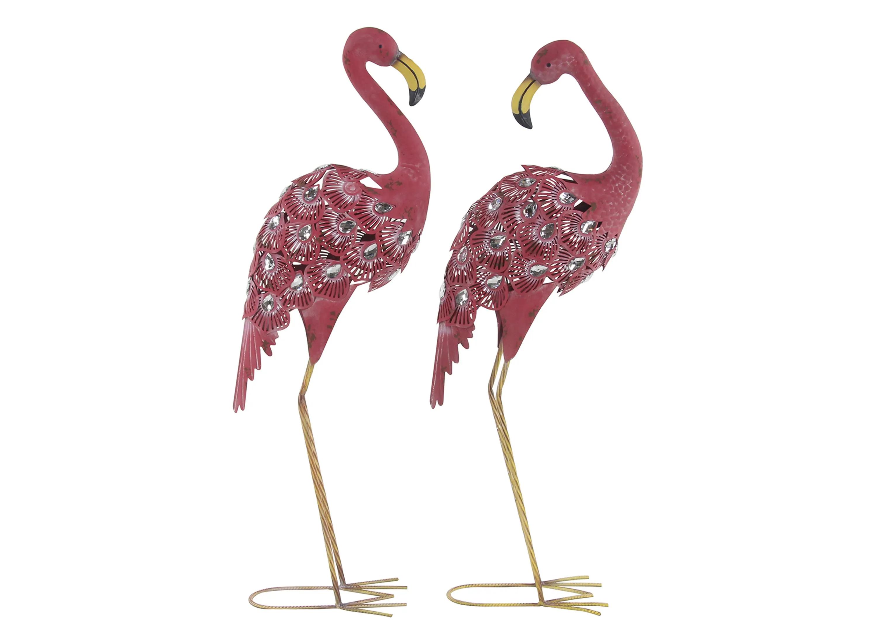 Ivy Collection Pink Metal Garden Sculpture Set of 2